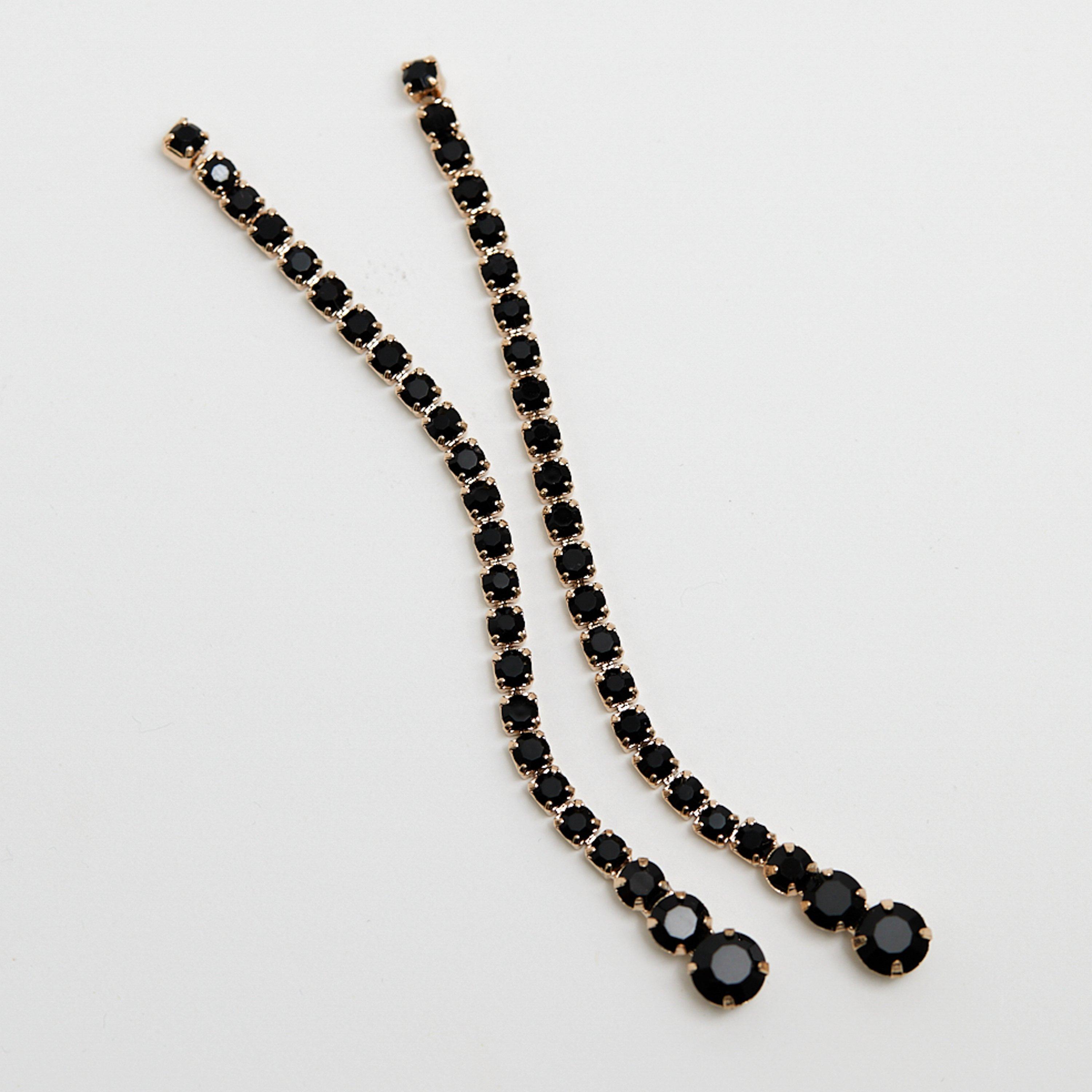 Gold - Mood - Gold Black Linear Stone Drop Earrings - 3