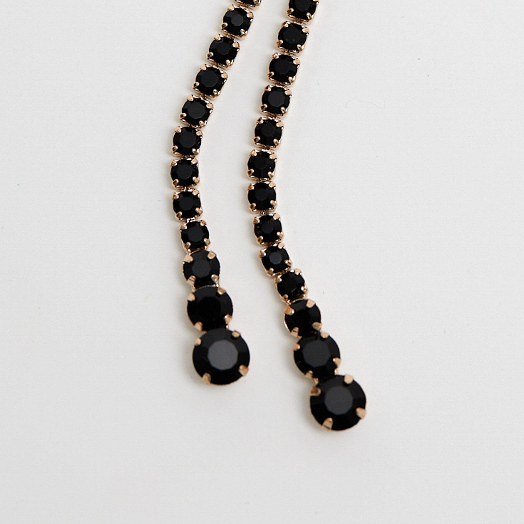 Gold - Mood - Gold Black Linear Stone Drop Earrings - 4