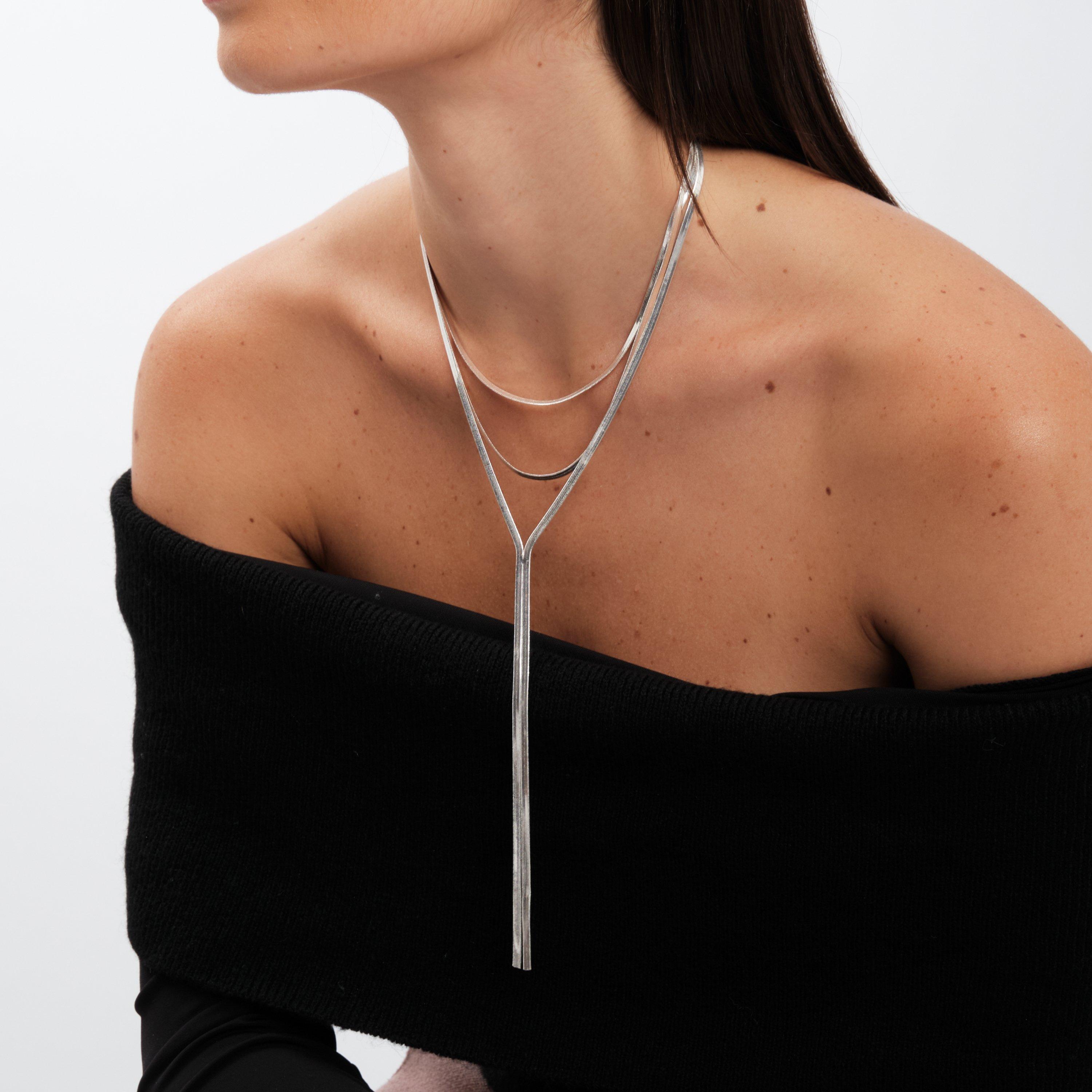 Silver - Mood - Silver Polished Slinky Chain Layered Necklace - 2