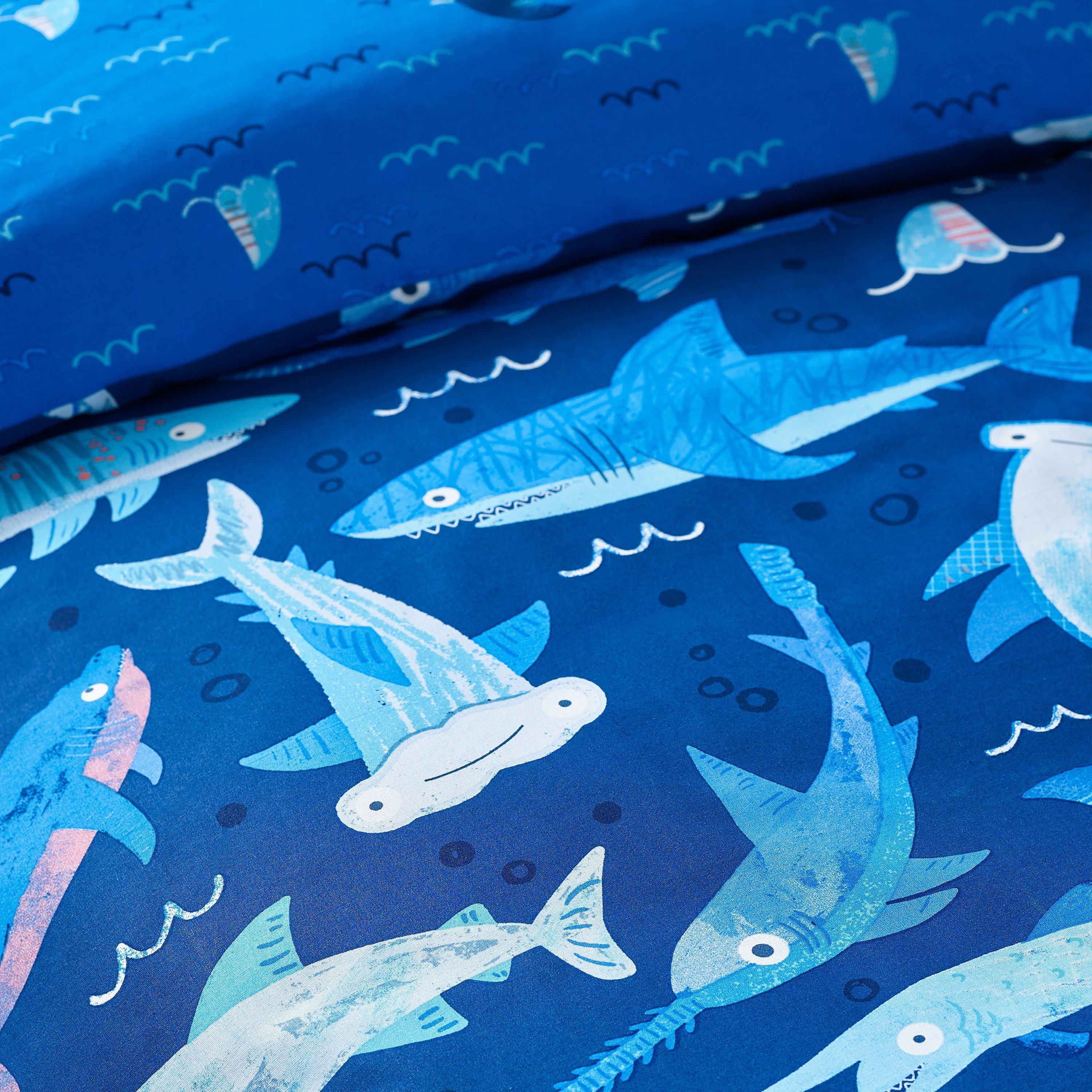 Navy Blue - Catherine Lansfield - Jawsome Shark Reversible Duvet Cover Set - 4