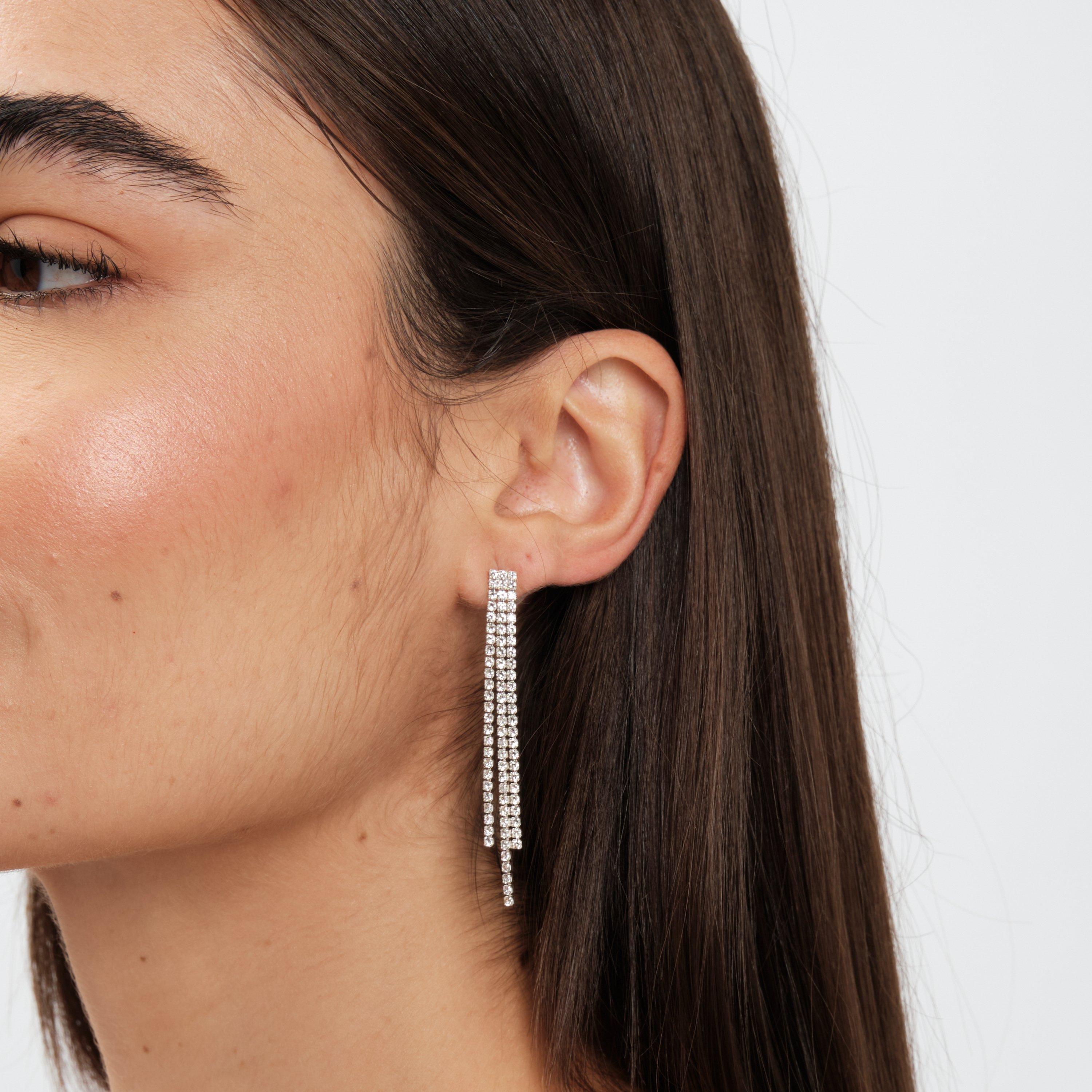 Silver - Jon Richard - Silver Plated Crystal Drop Earrings - 2