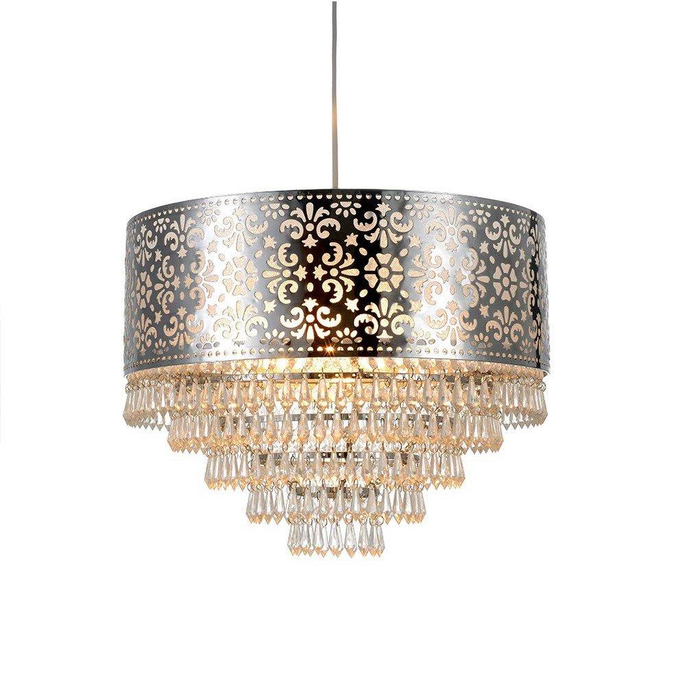 Chrome - K Living - Emily Easy Fit Chrome Cutout Pendant Shade with Ac - 4