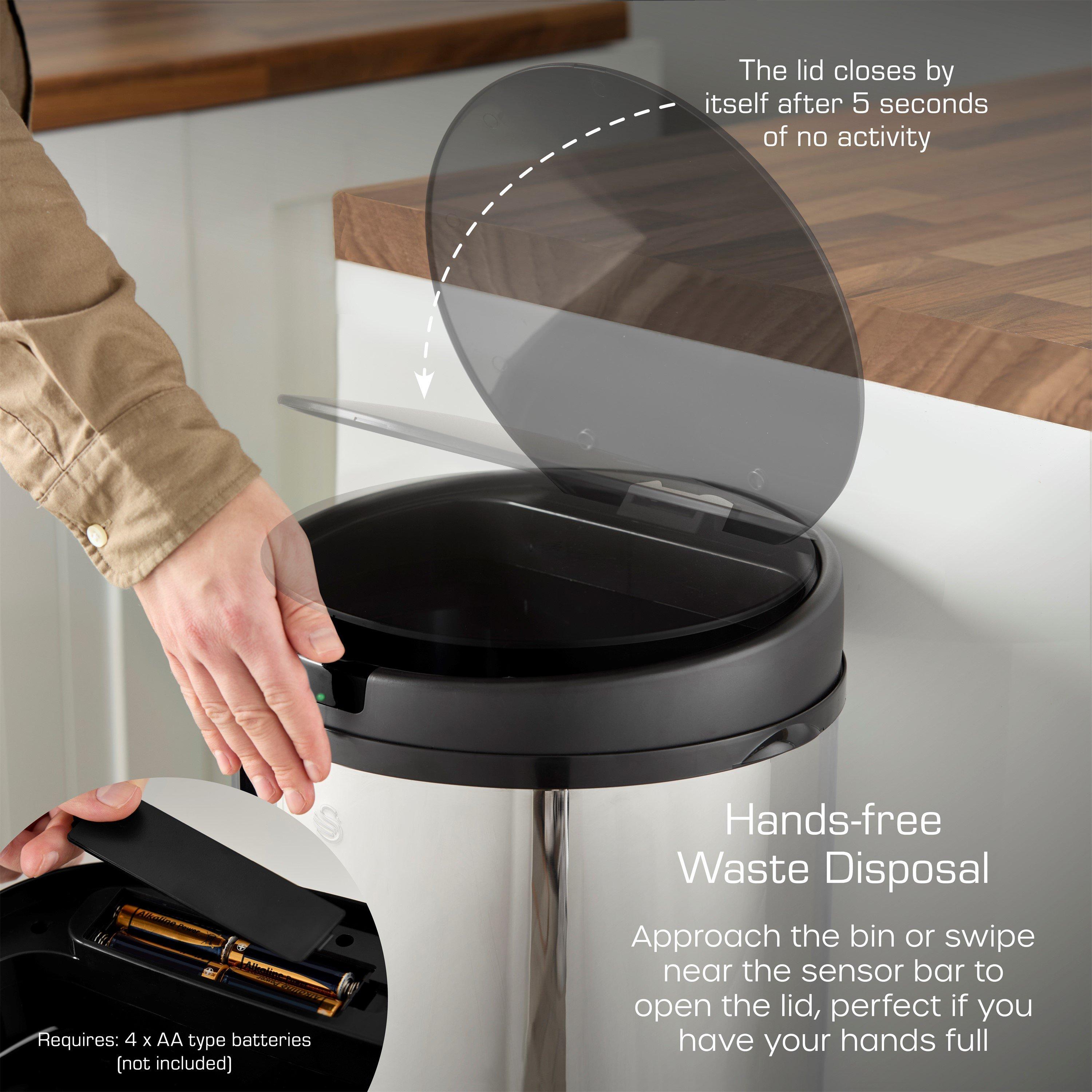 Stainless Steel - Swan - 50L Round Sensor Bin w/Black - 3