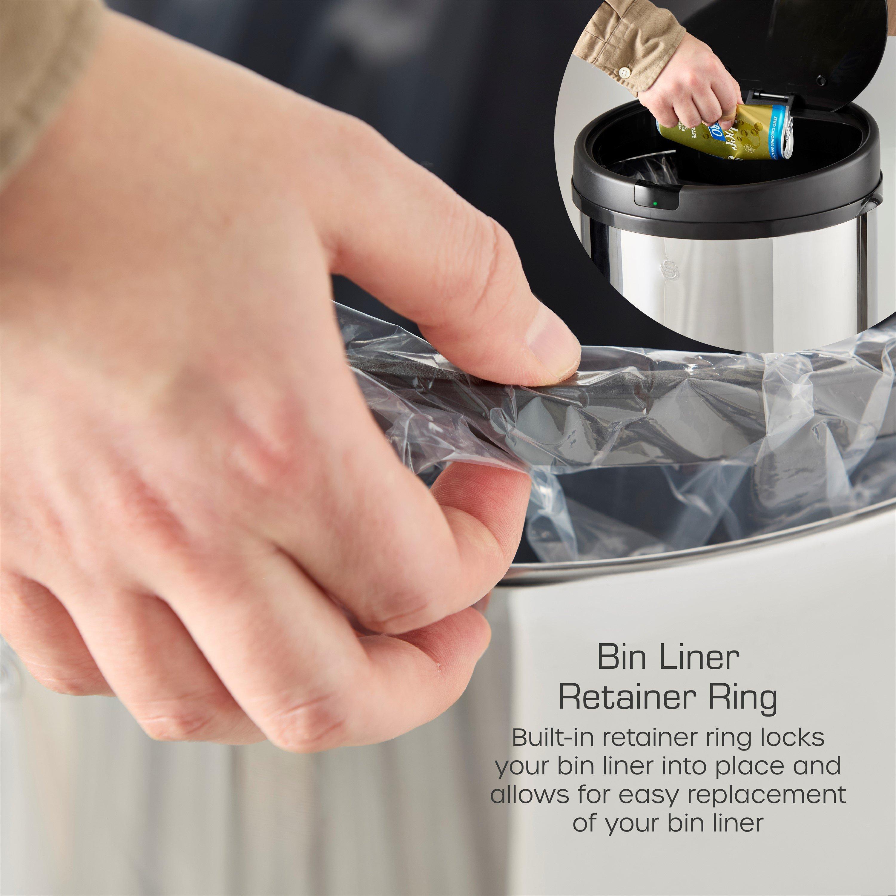 Stainless Steel - Swan - 50L Round Sensor Bin w/Black - 4