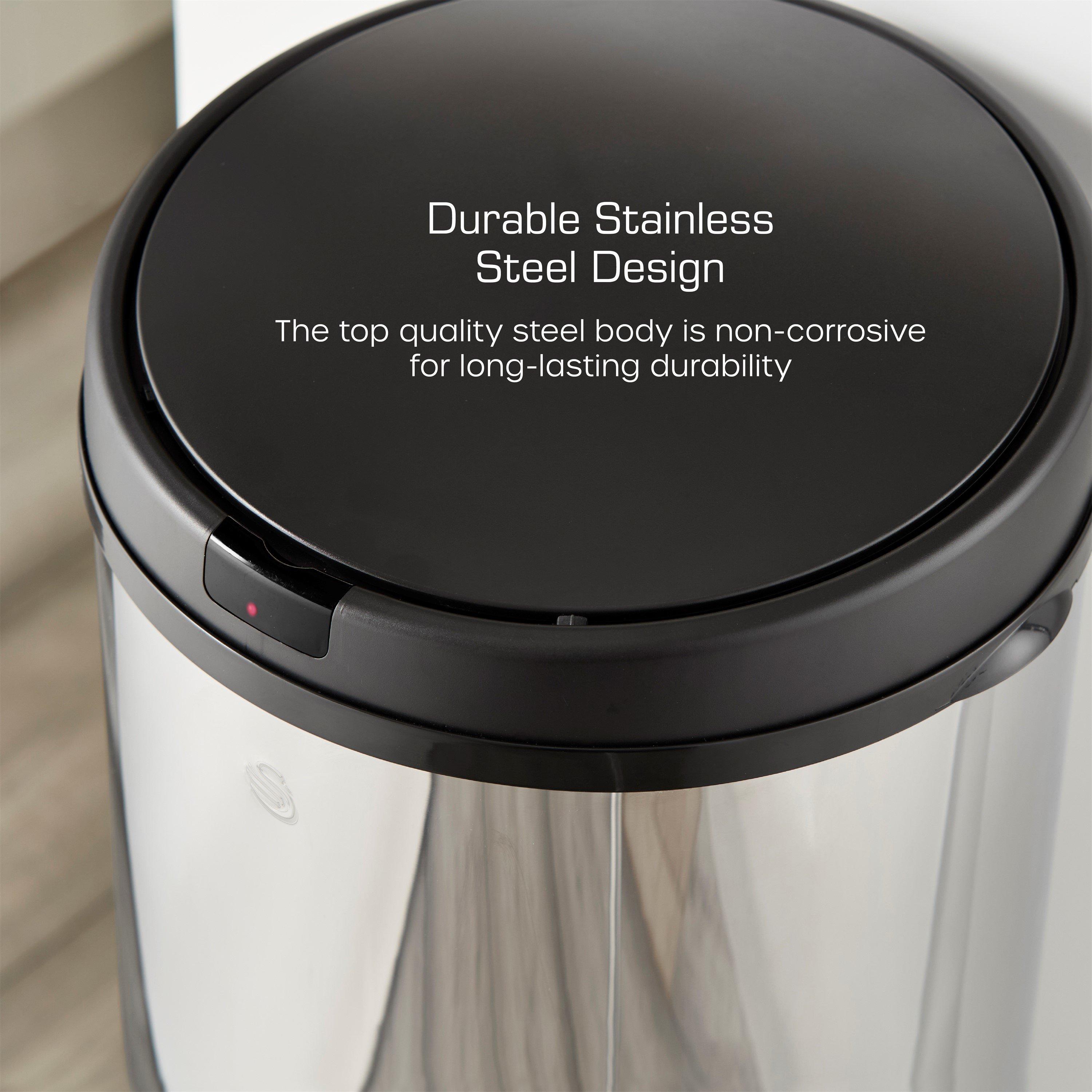 Stainless Steel - Swan - 50L Round Sensor Bin w/Black - 5
