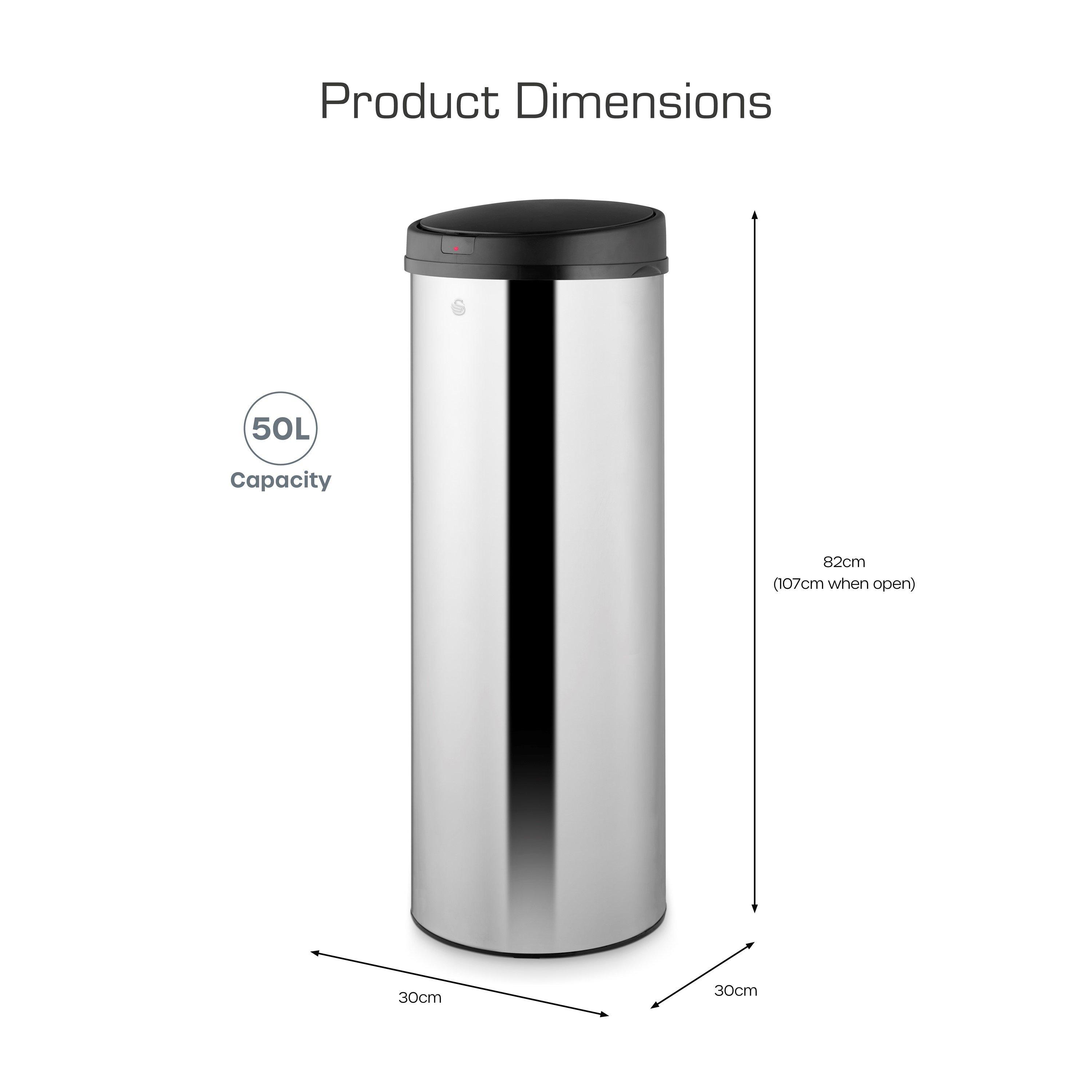 Stainless Steel - Swan - 50L Round Sensor Bin w/Black - 6