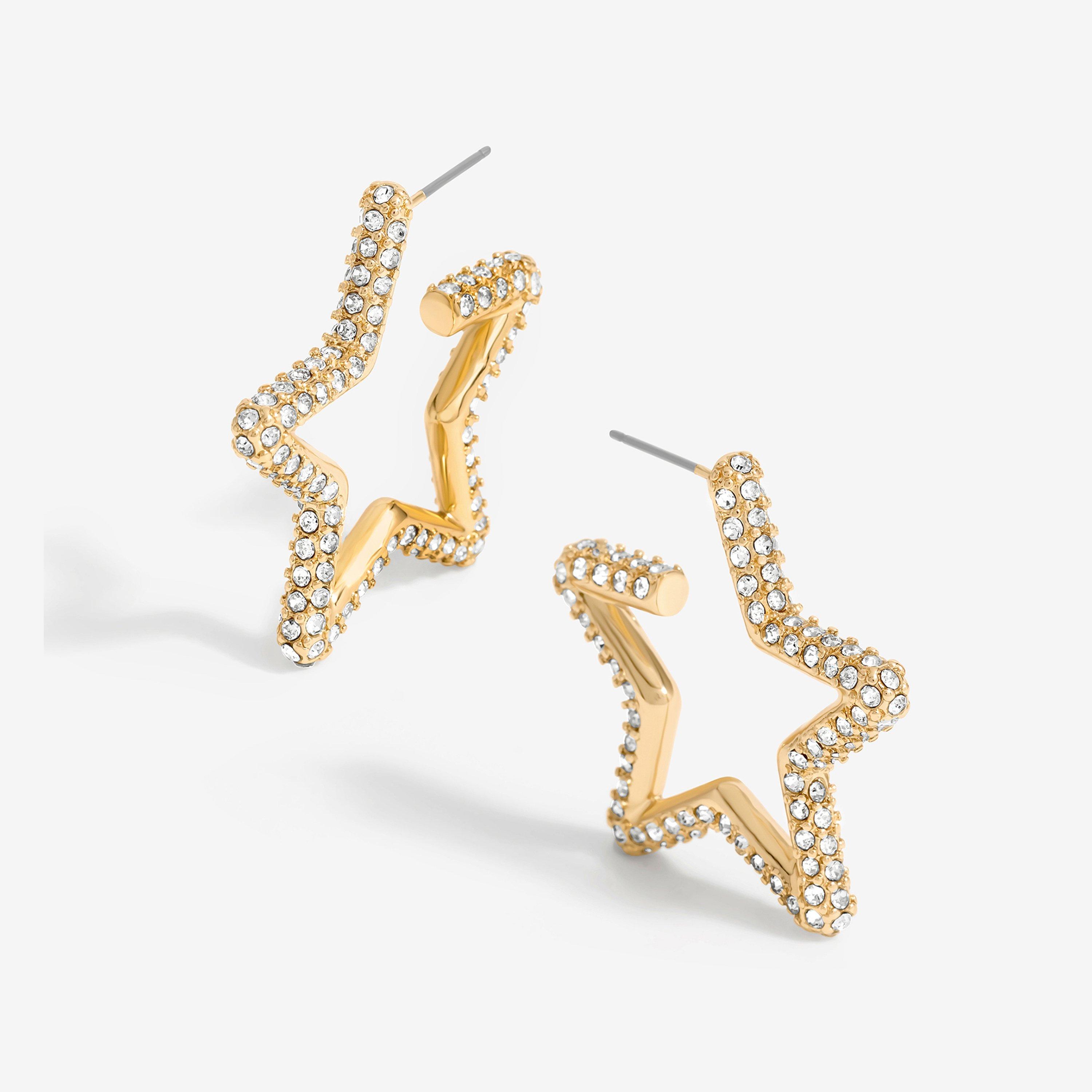 Gold - Mood - Gold Crystal Star Hoop Earrings - 1