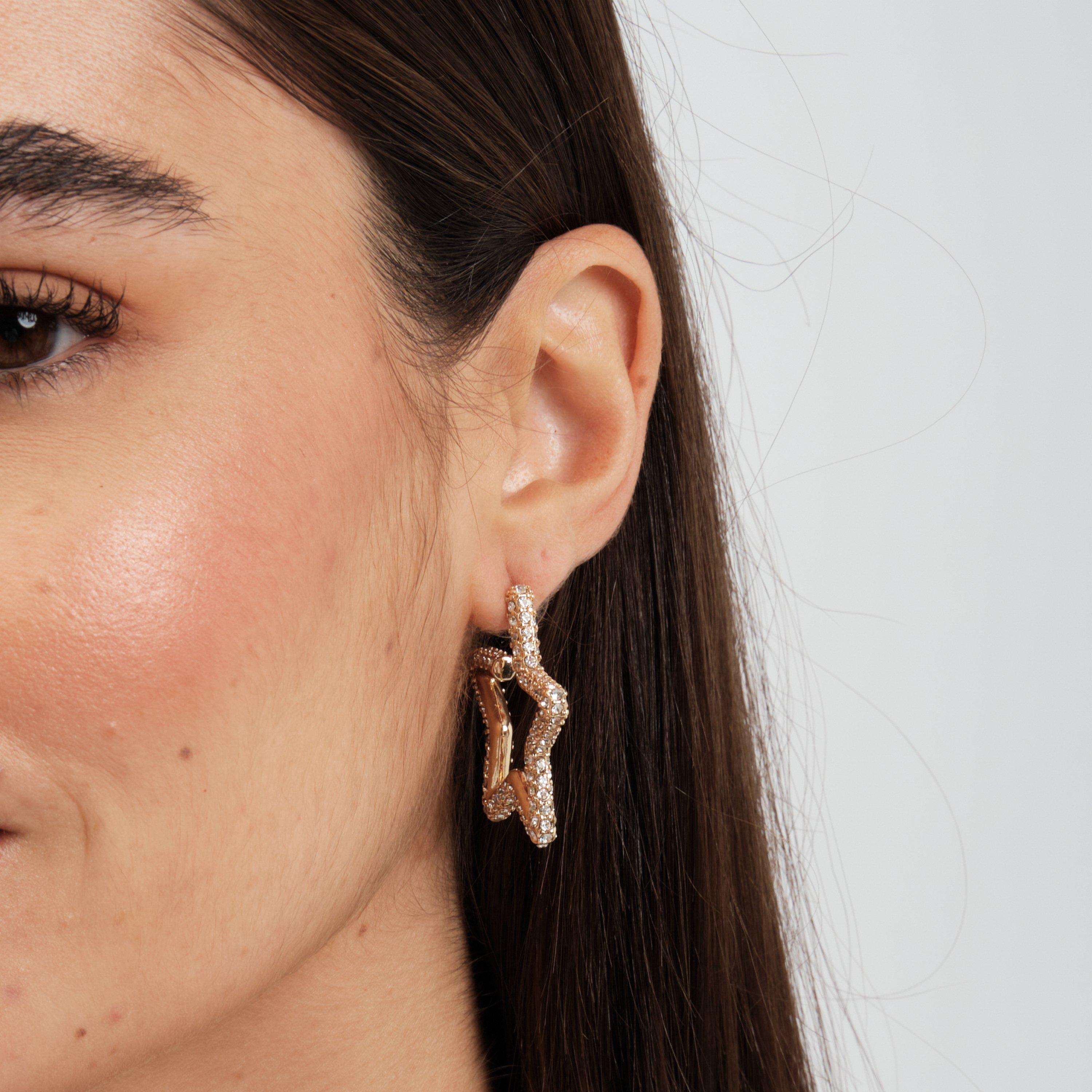 Gold - Mood - Gold Crystal Star Hoop Earrings - 3