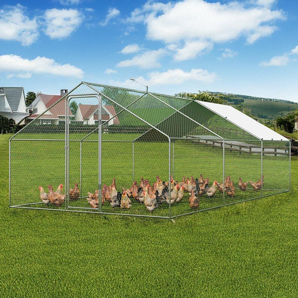 Silver - KIDKID PET - Metal Walk-in Chicken Coop Run with PE Tarpaulin - 1