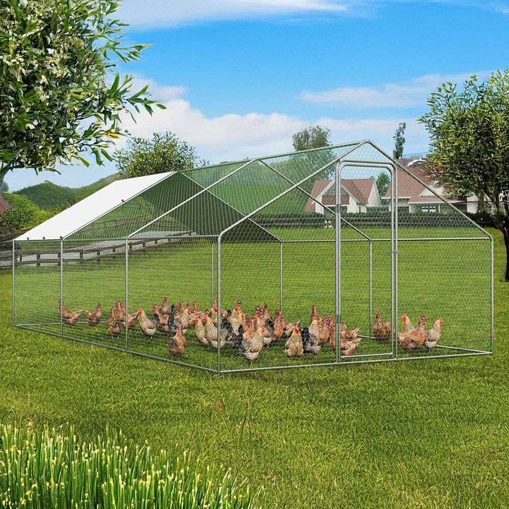 Silver - KIDKID PET - Metal Walk-in Chicken Coop Run with PE Tarpaulin - 2