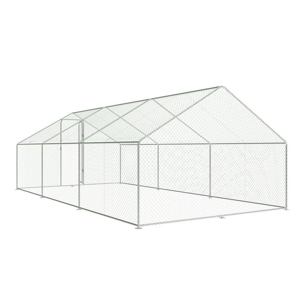 Silver - KIDKID PET - Metal Walk-in Chicken Coop Run with PE Tarpaulin - 4