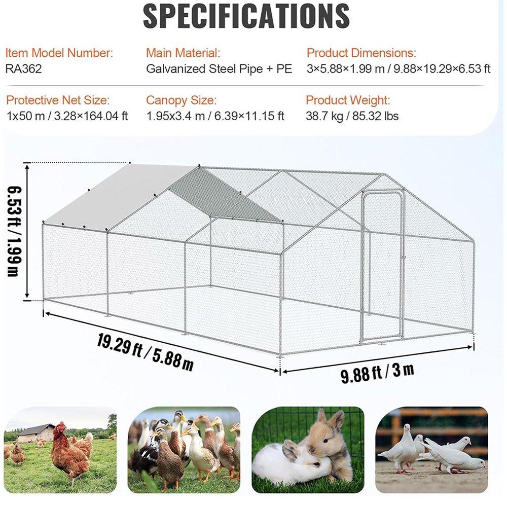 Silver - KIDKID PET - Metal Walk-in Chicken Coop Run with PE Tarpaulin - 6