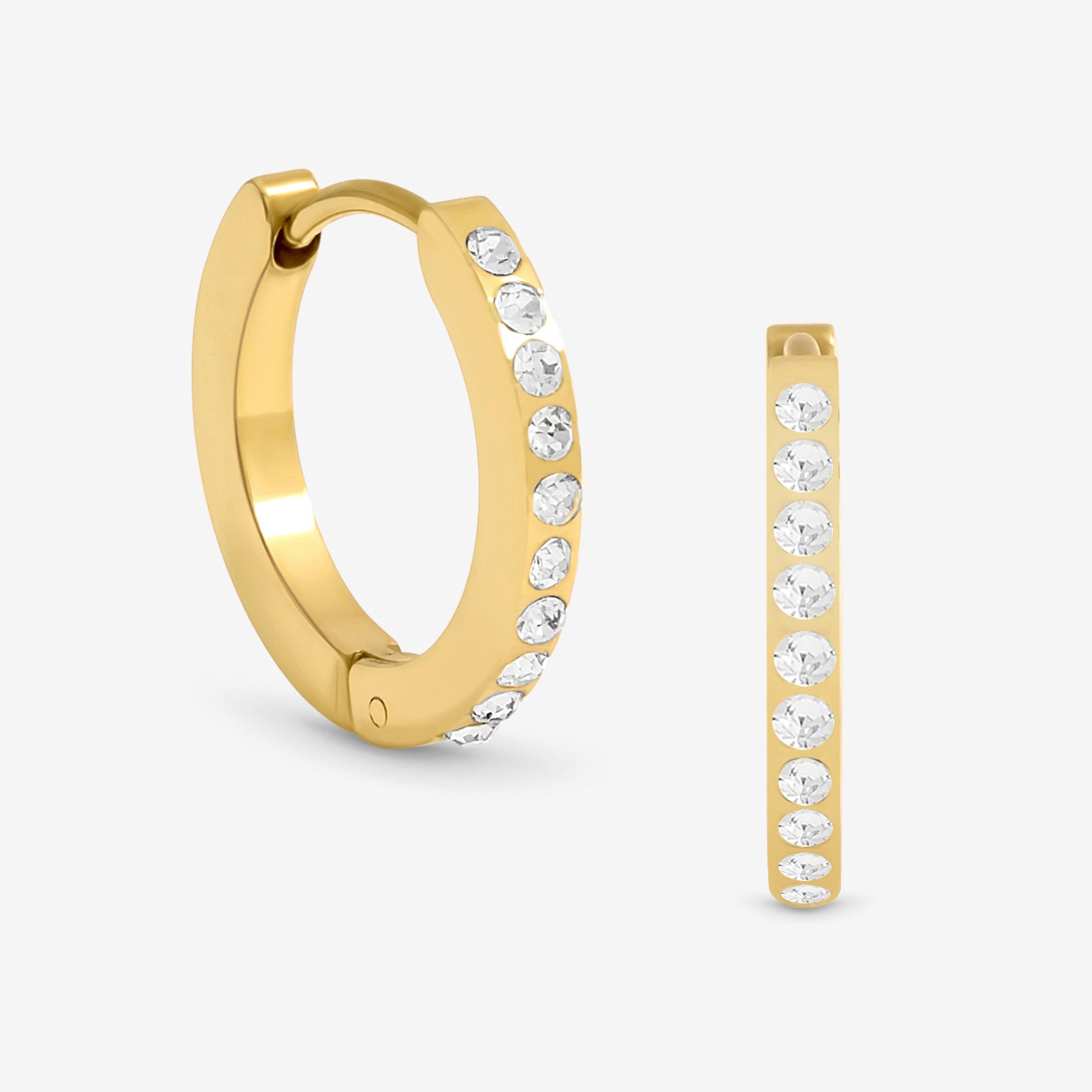 Gold - Jon Richard - Gold Plated Stainless Steel Crystal Huggie Hoops - 1