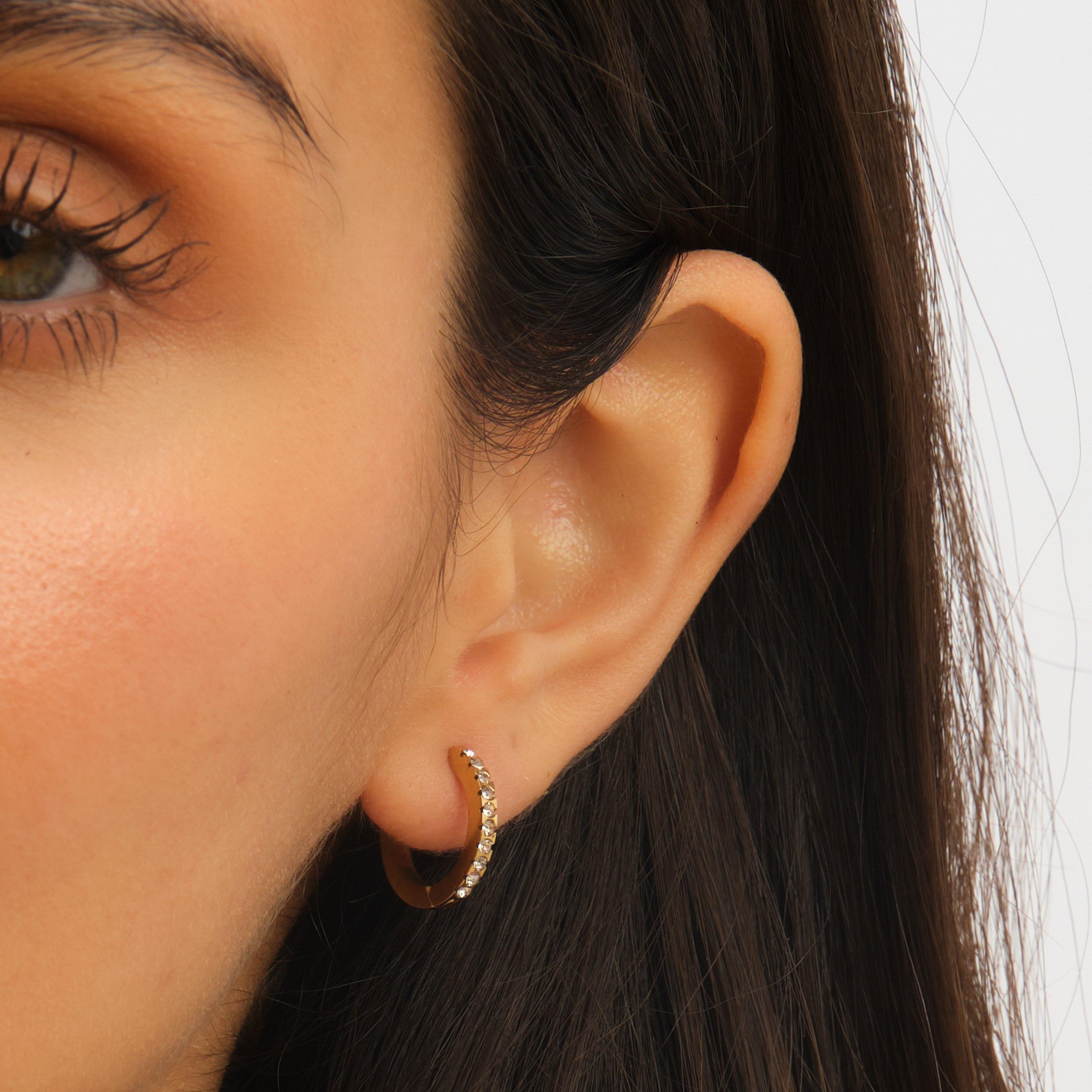 Gold - Jon Richard - Gold Plated Stainless Steel Crystal Huggie Hoops - 2