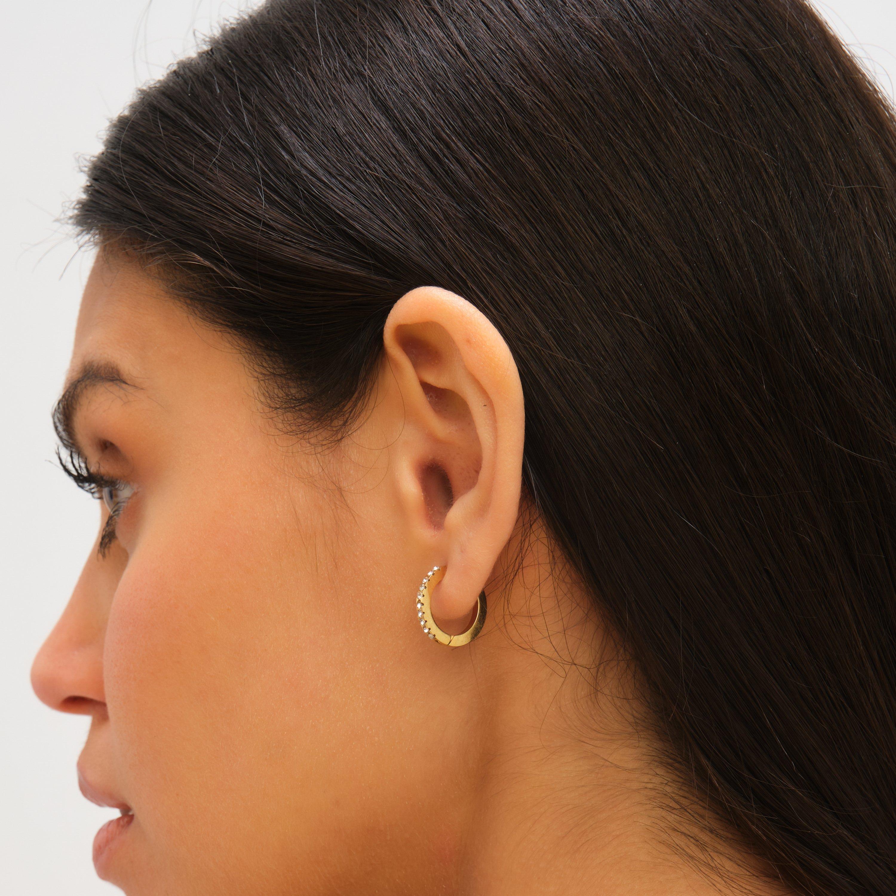 Gold - Jon Richard - Gold Plated Stainless Steel Crystal Huggie Hoops - 4