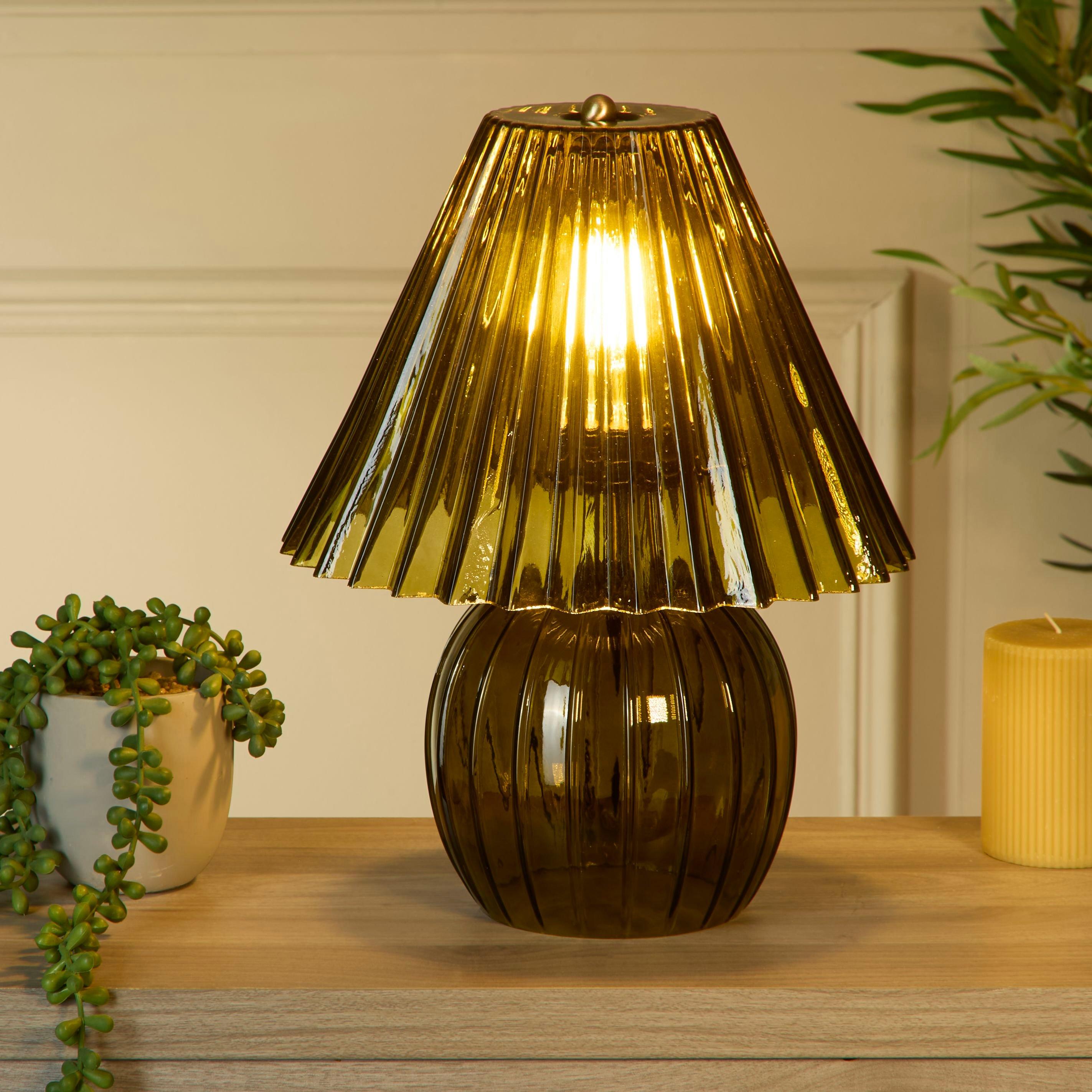 Green - Lighting Collection - Ribbed Green Glass Table Lamp - 1