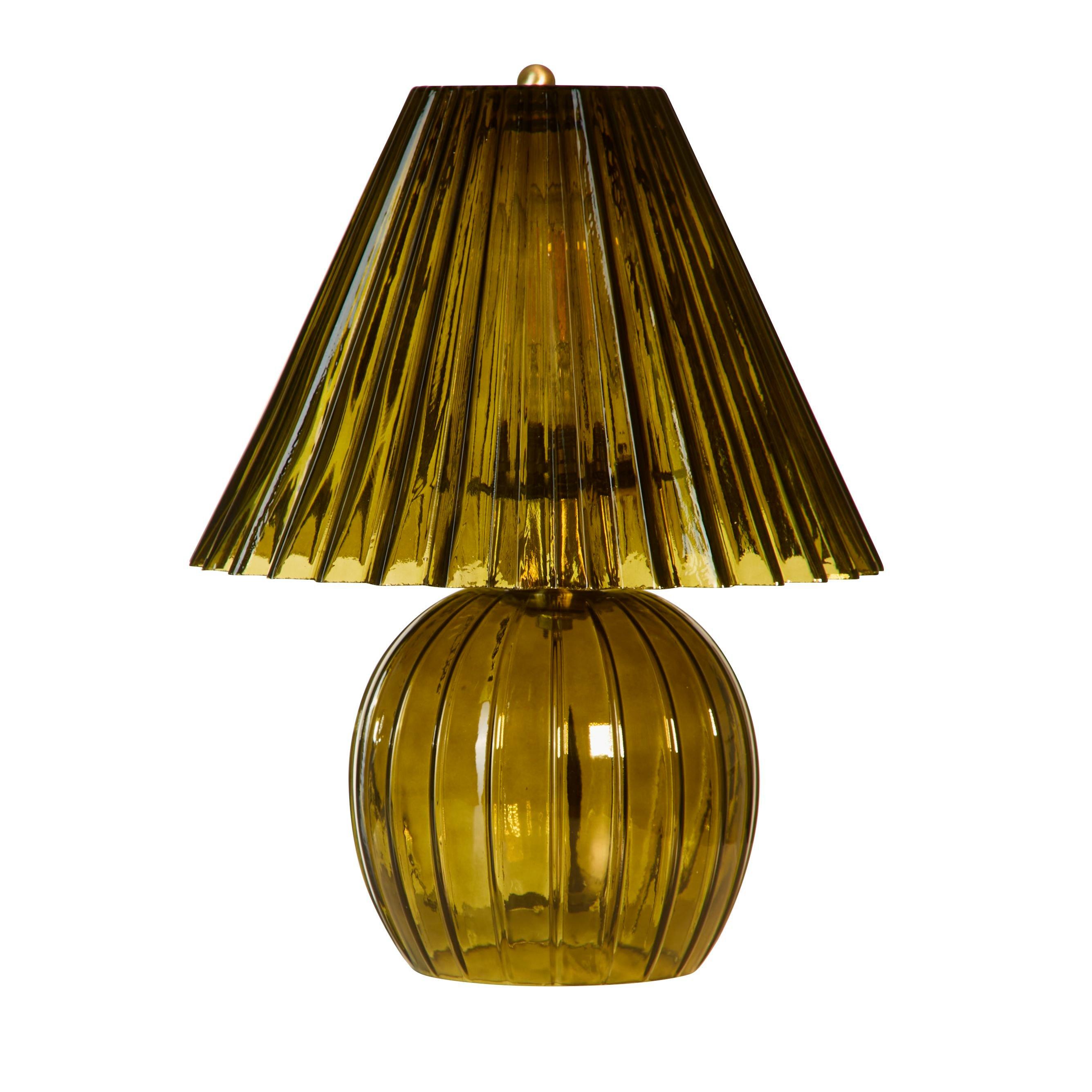 Green - Lighting Collection - Ribbed Green Glass Table Lamp - 3