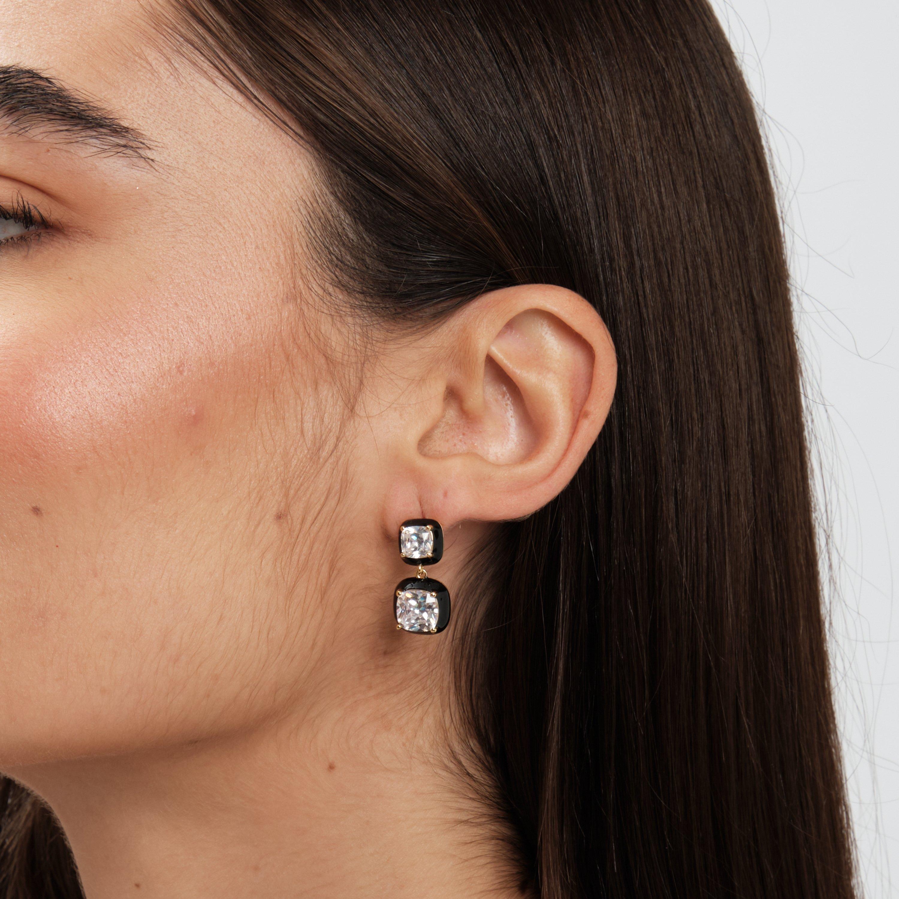 Gold - Jon Richard - Crystal And Enamel Double Drop Earrings - 2