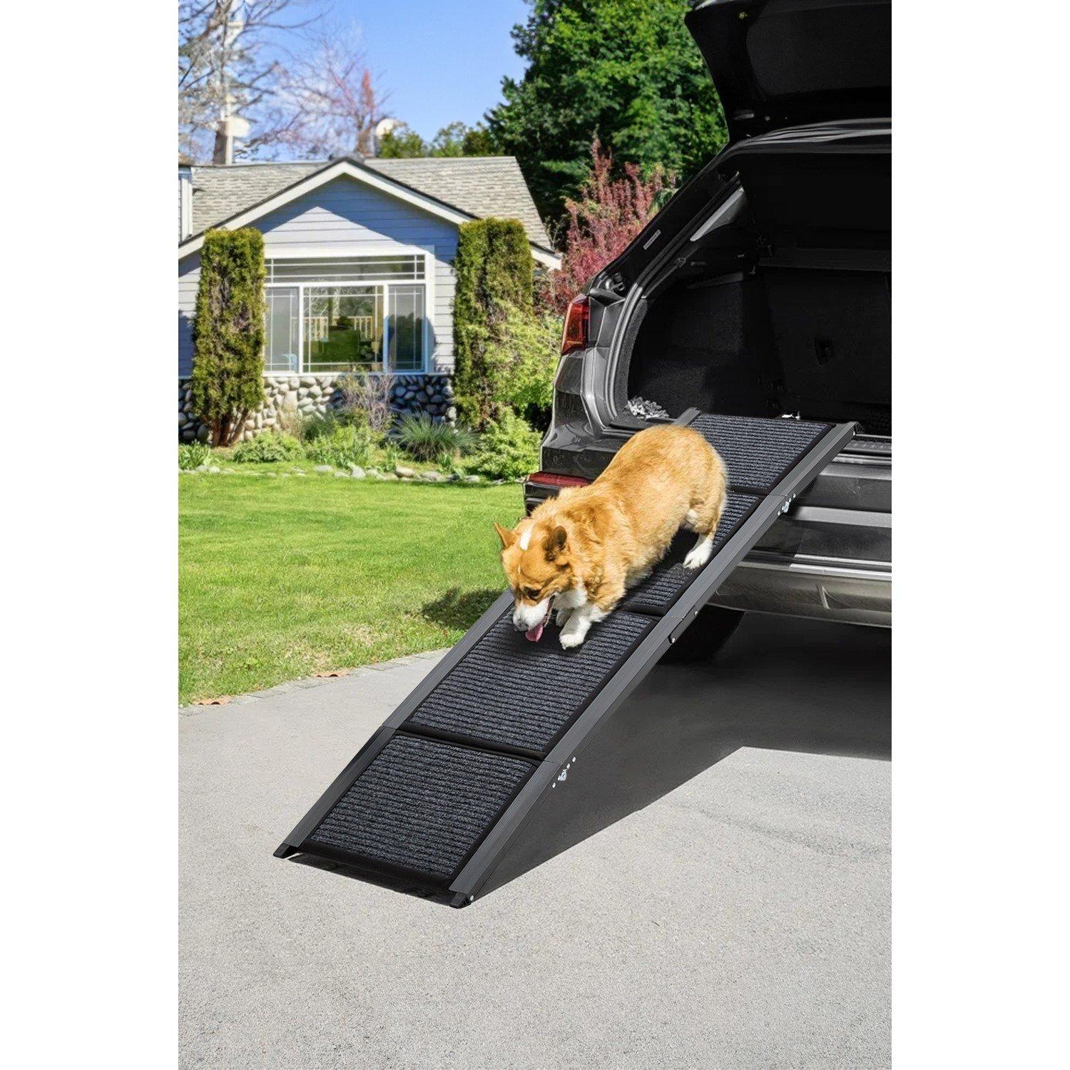 Black - KIDKID PET - 170x44cm Outdoor Foldable Metal Dog Ramp Non-slip - 1