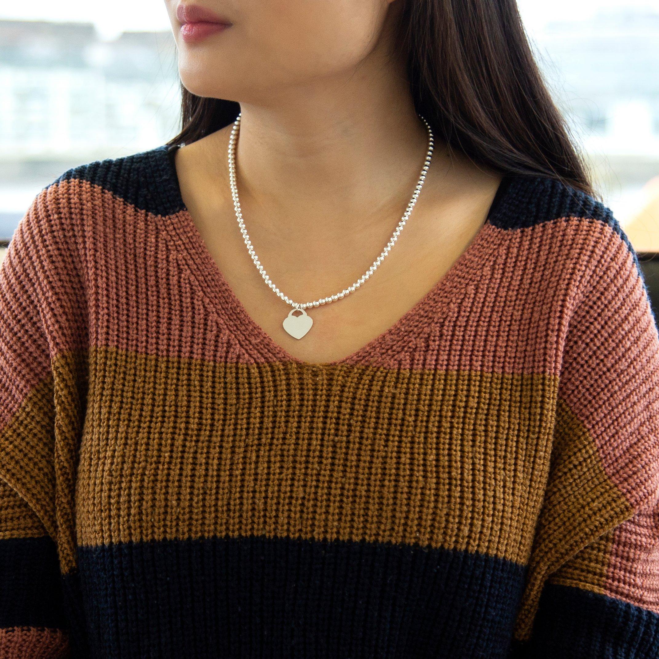 Sterling Silver - Be You - Sterling Silver Heart Bead Chain Necklace - 2