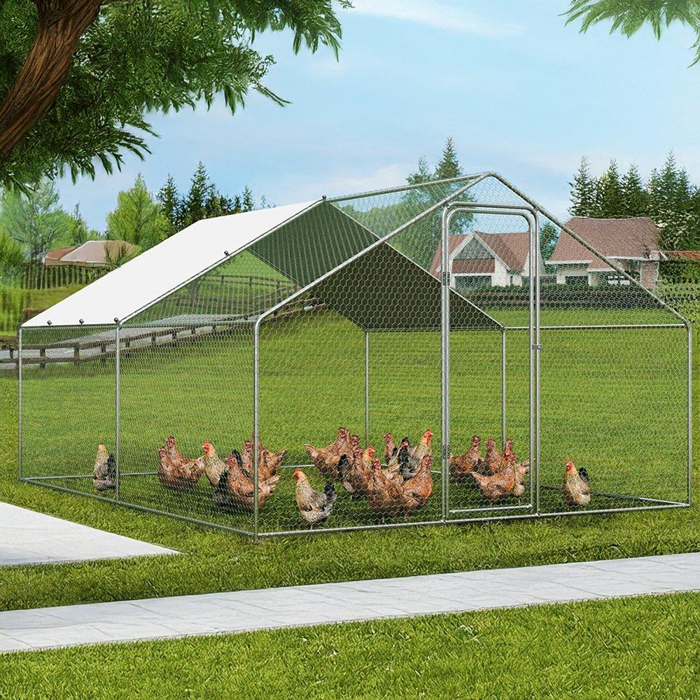 Silver - KIDKID PET - Metal Walk-in Chicken Coop Run with PE Tarpaulin - 1