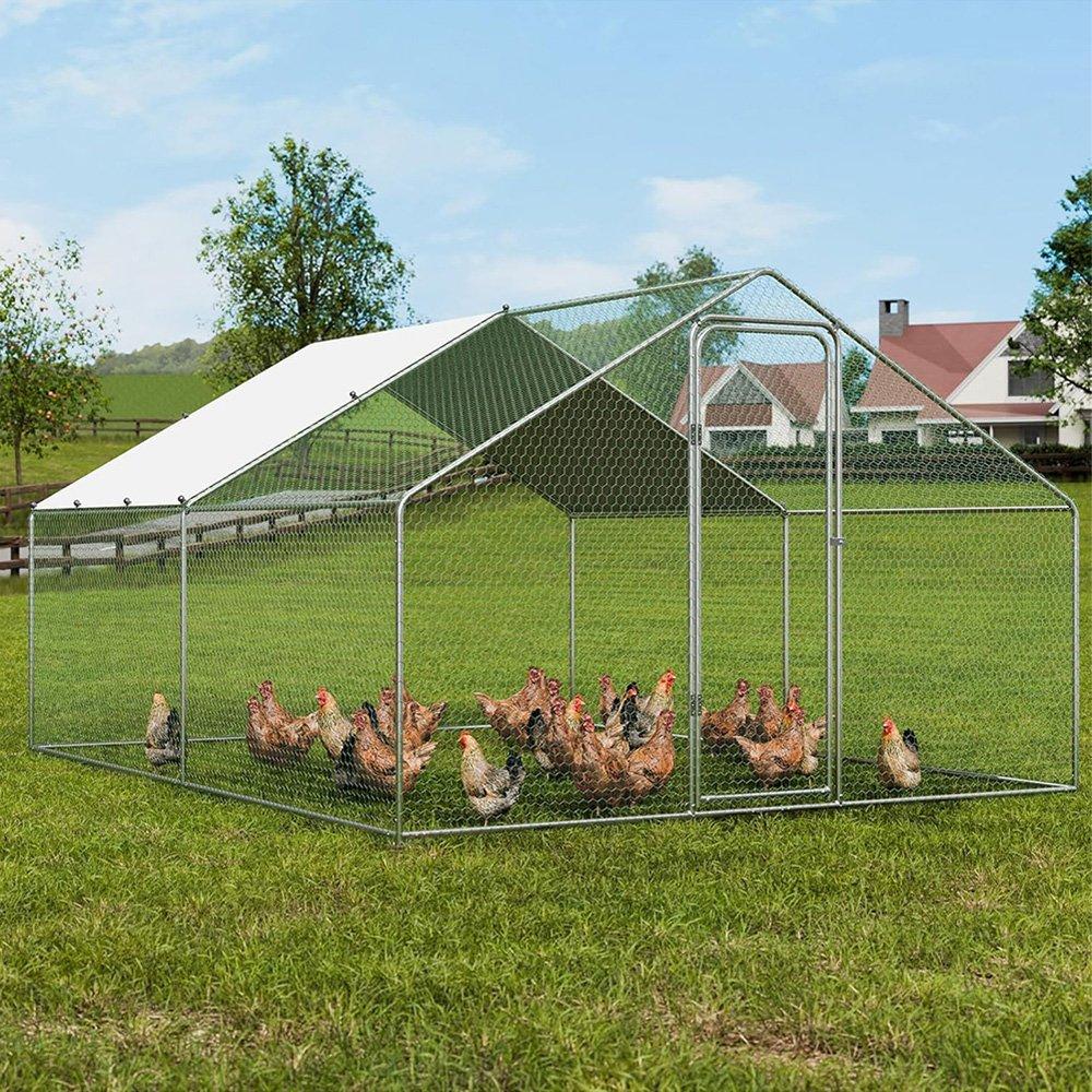 Silver - KIDKID PET - Metal Walk-in Chicken Coop Run with PE Tarpaulin - 2