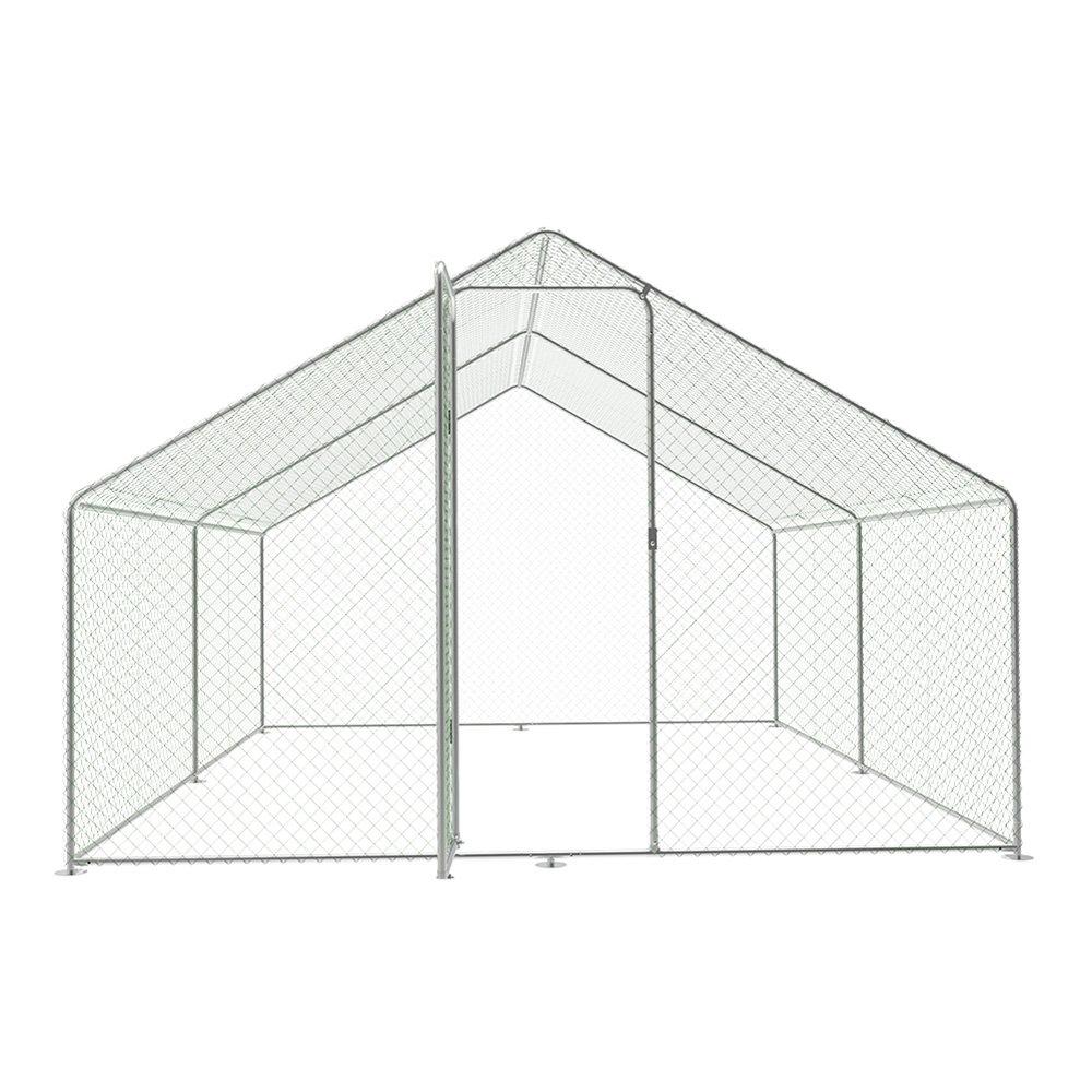 Silver - KIDKID PET - Metal Walk-in Chicken Coop Run with PE Tarpaulin - 3