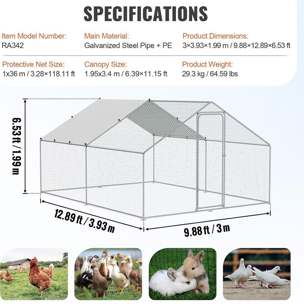Silver - KIDKID PET - Metal Walk-in Chicken Coop Run with PE Tarpaulin - 5