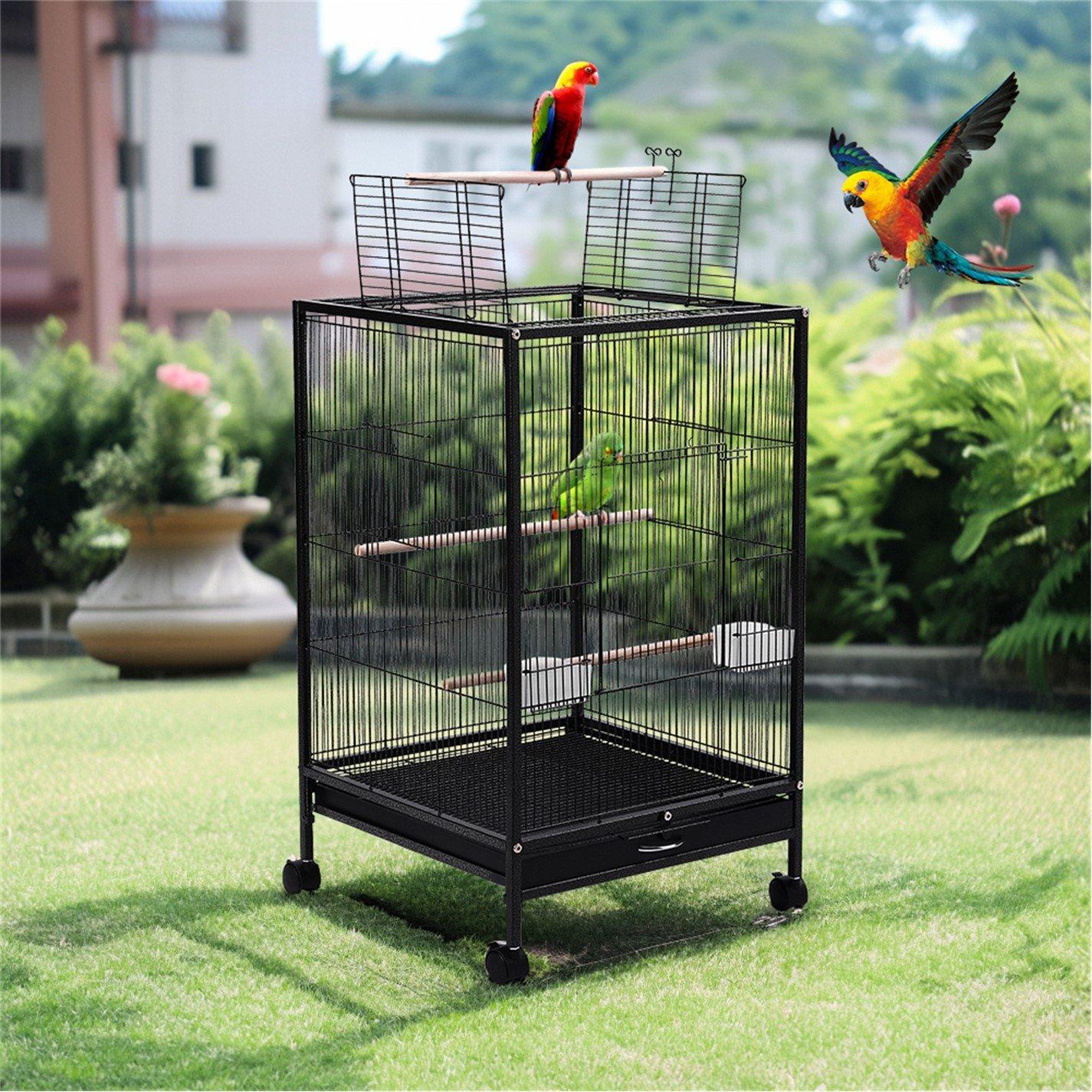 Black - KIDKID PET - Open Play Top Metal Pet Bird Cage with Casters - 1