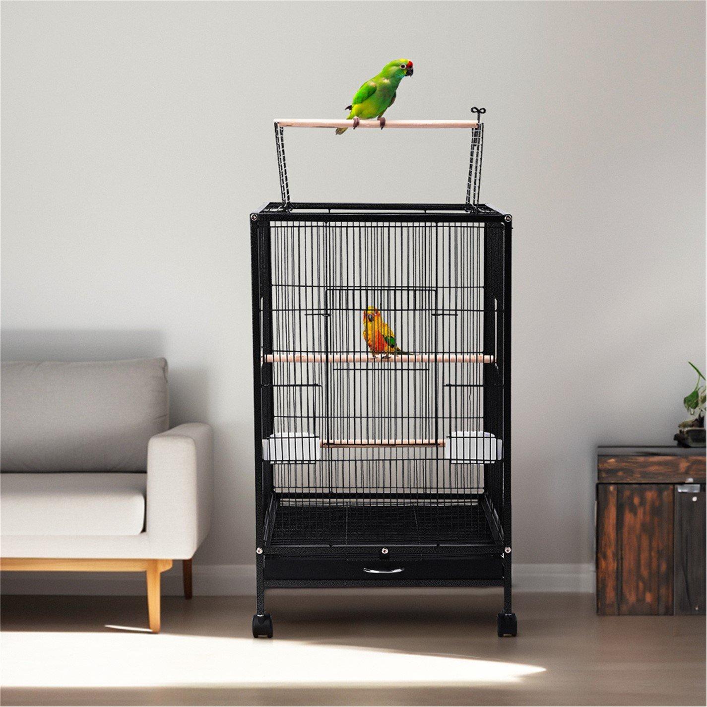 Black - KIDKID PET - Open Play Top Metal Pet Bird Cage with Casters - 2