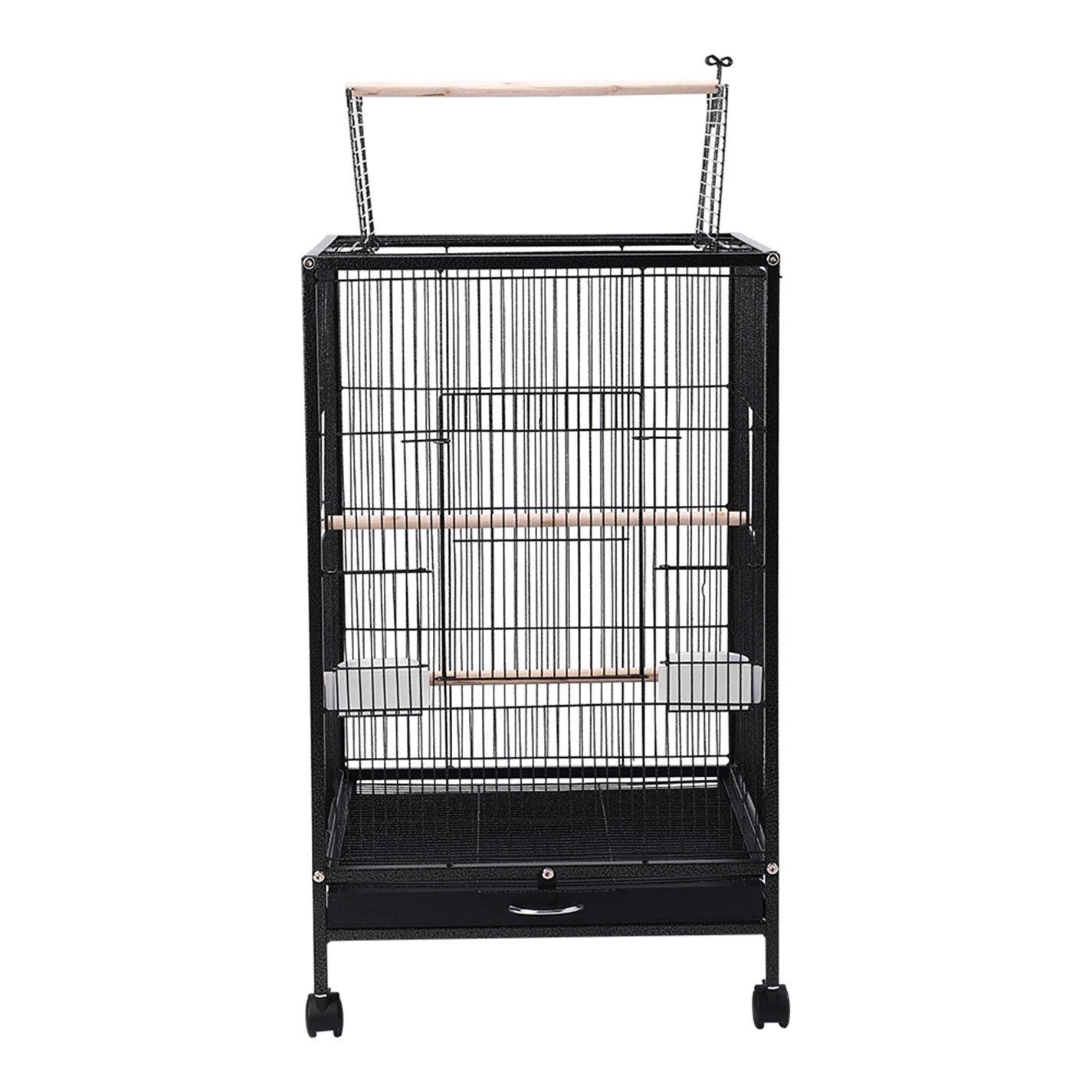 Black - KIDKID PET - Open Play Top Metal Pet Bird Cage with Casters - 3