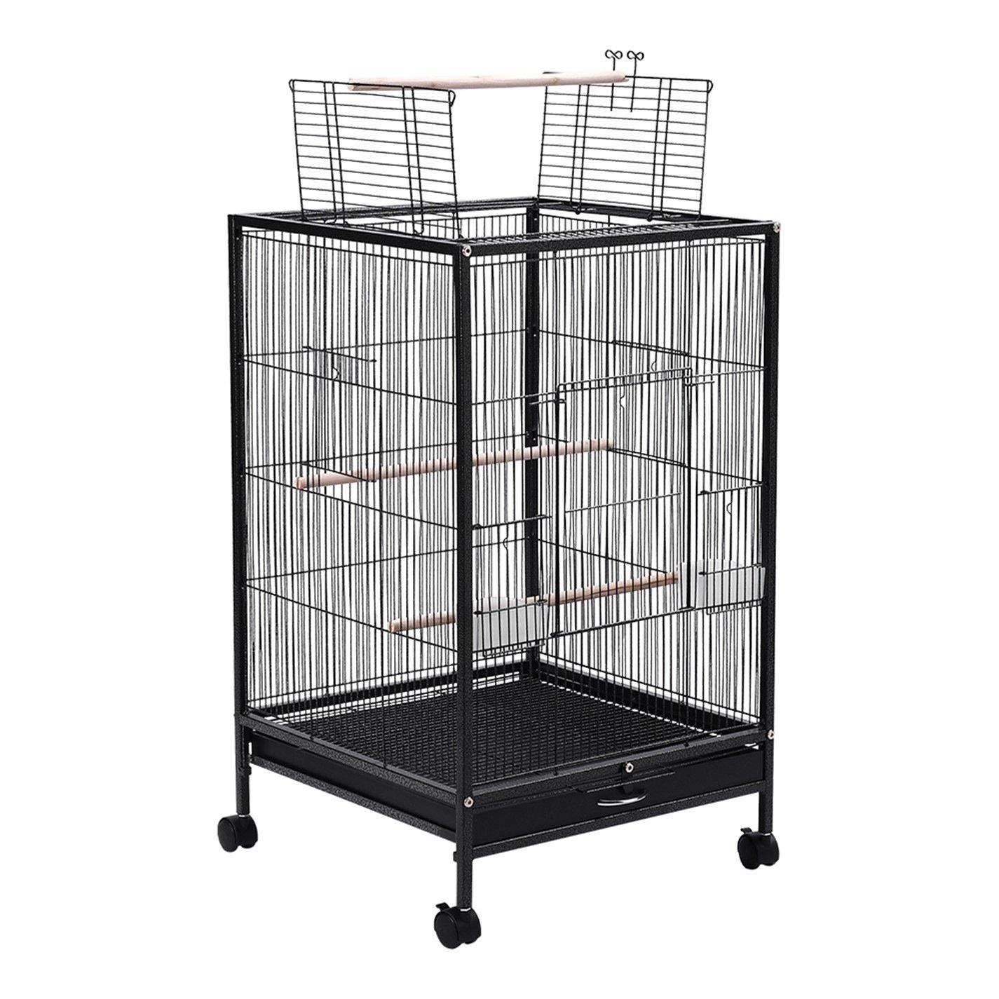 Black - KIDKID PET - Open Play Top Metal Pet Bird Cage with Casters - 4