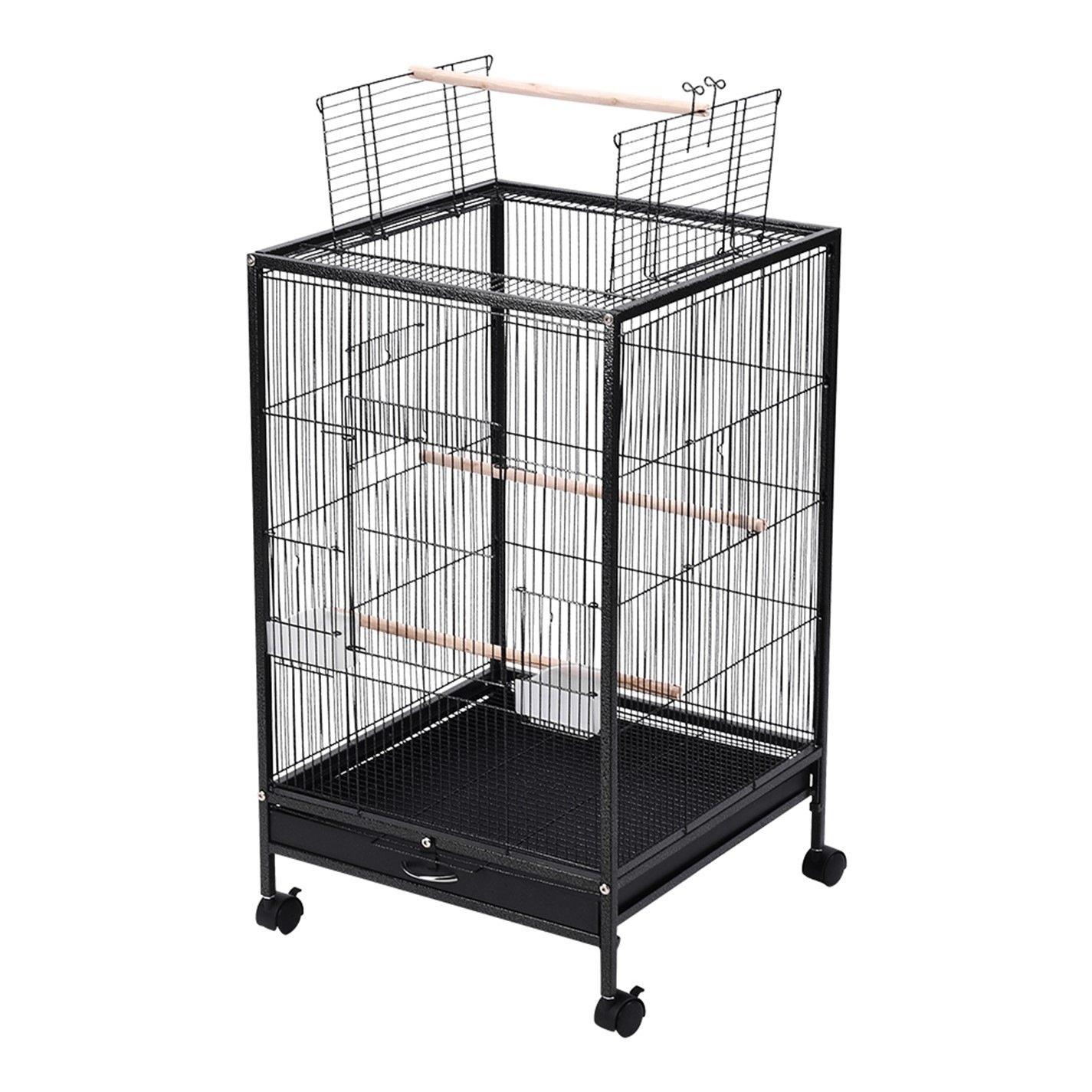 Black - KIDKID PET - Open Play Top Metal Pet Bird Cage with Casters - 5