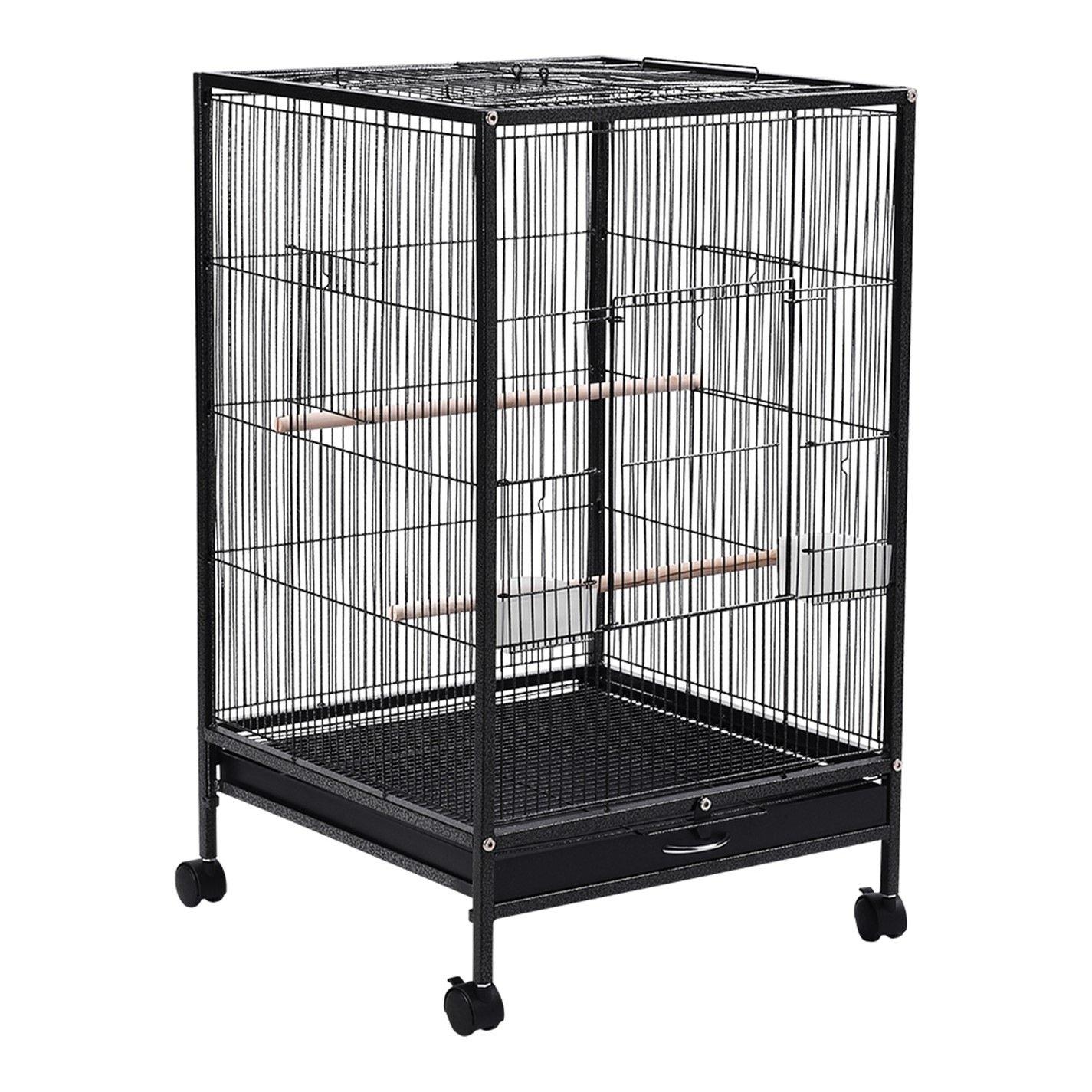 Black - KIDKID PET - Open Play Top Metal Pet Bird Cage with Casters - 6