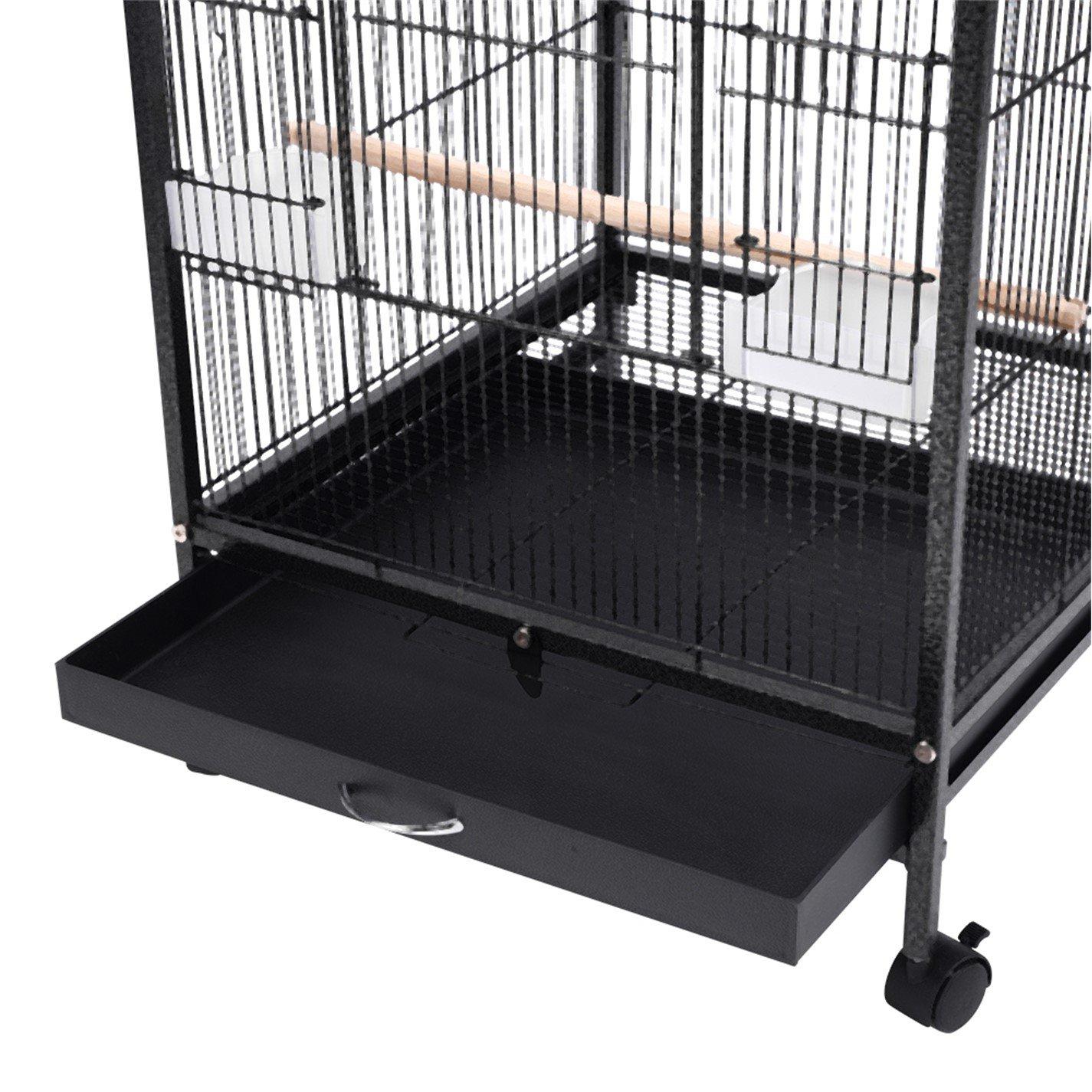 Black - KIDKID PET - Open Play Top Metal Pet Bird Cage with Casters - 8