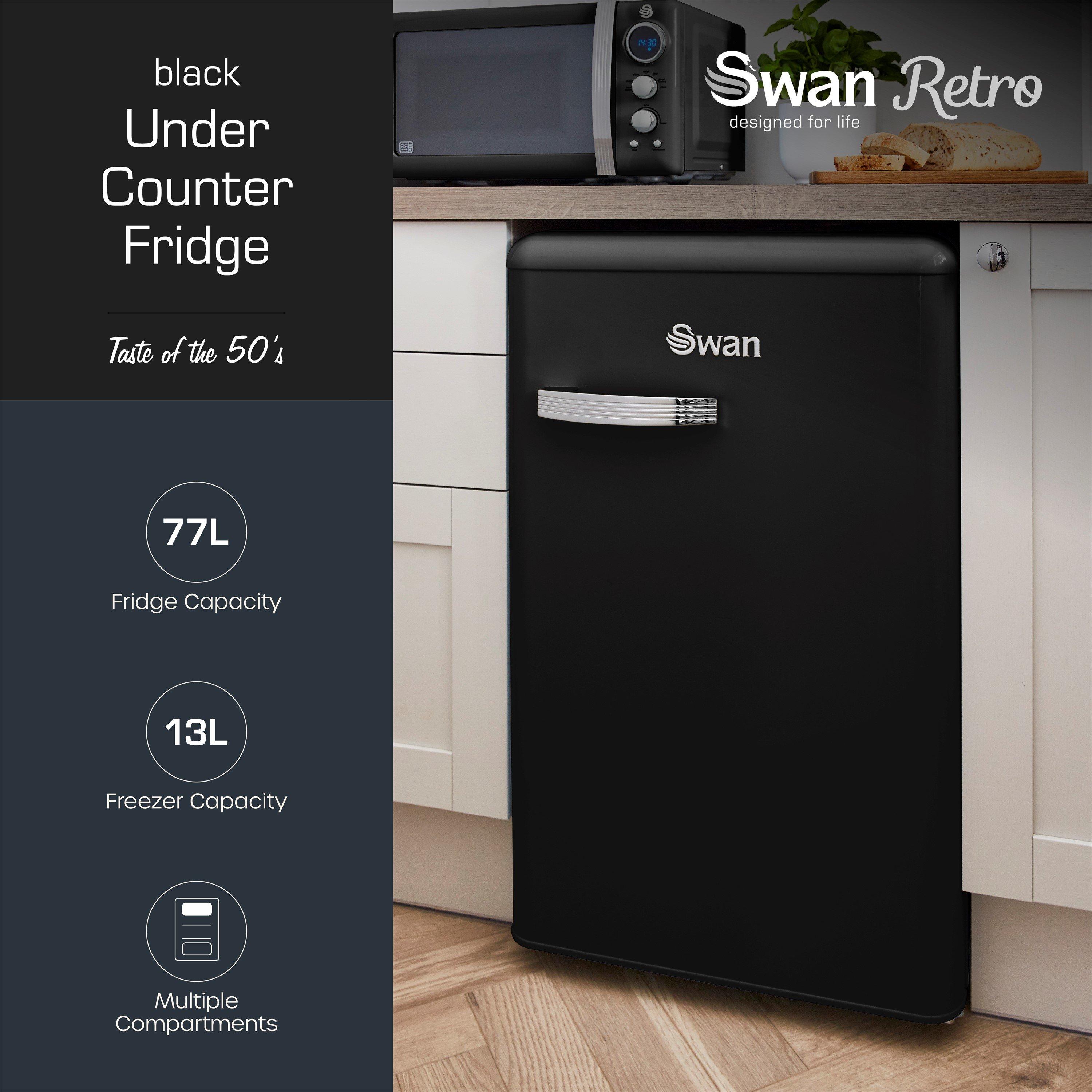 Black - Swan - Retro Under Counter Fridge - Black - 2