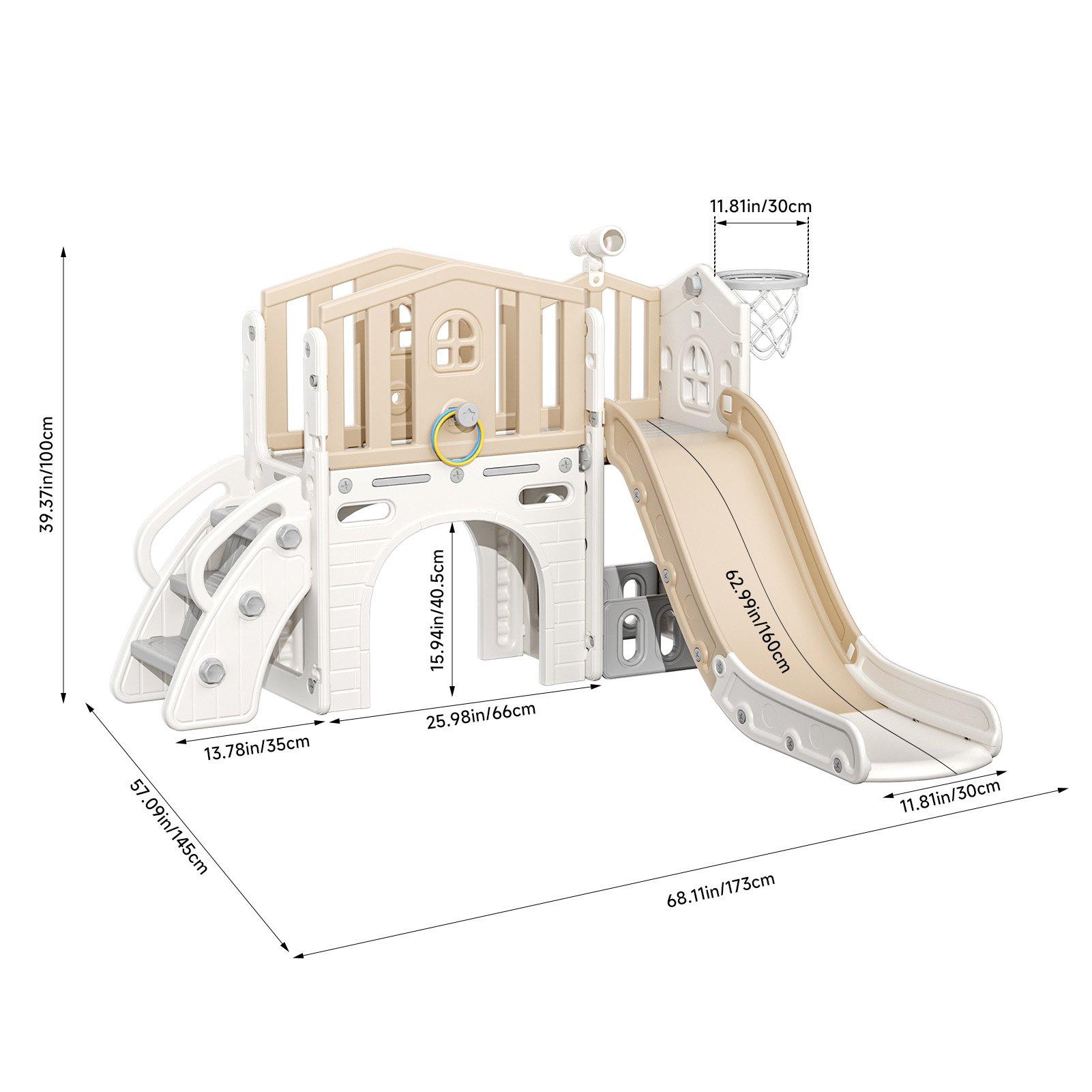 Beige - KIDKID - All-in-One Playhouse Slide with Telescope - 3