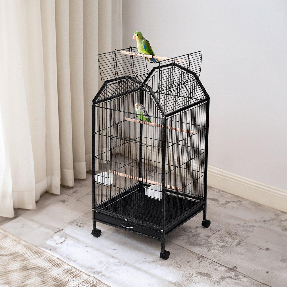 Black - KIDKID PET - Open Play Top Metal Pet Bird Cage with Casters - 2