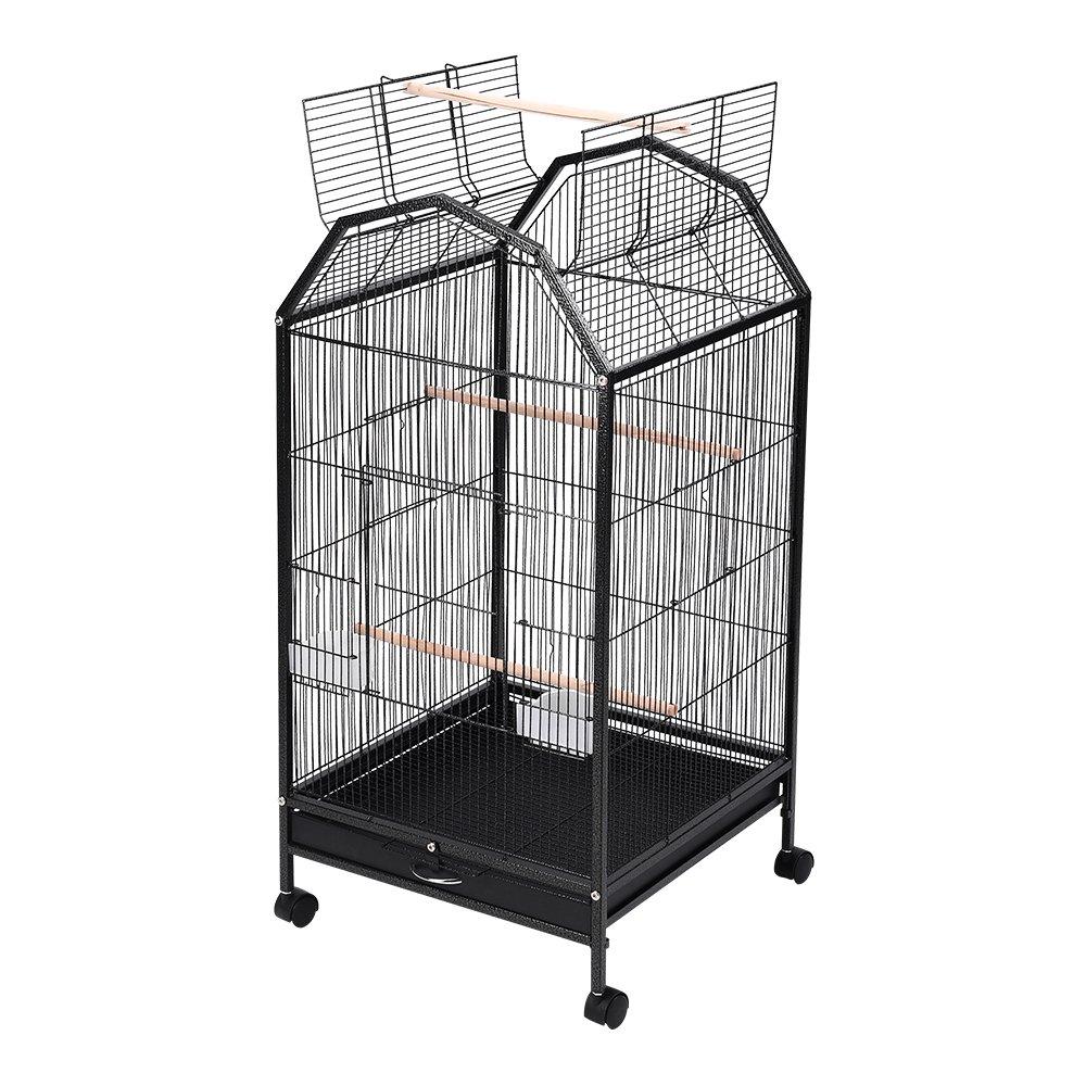 Black - KIDKID PET - Open Play Top Metal Pet Bird Cage with Casters - 4
