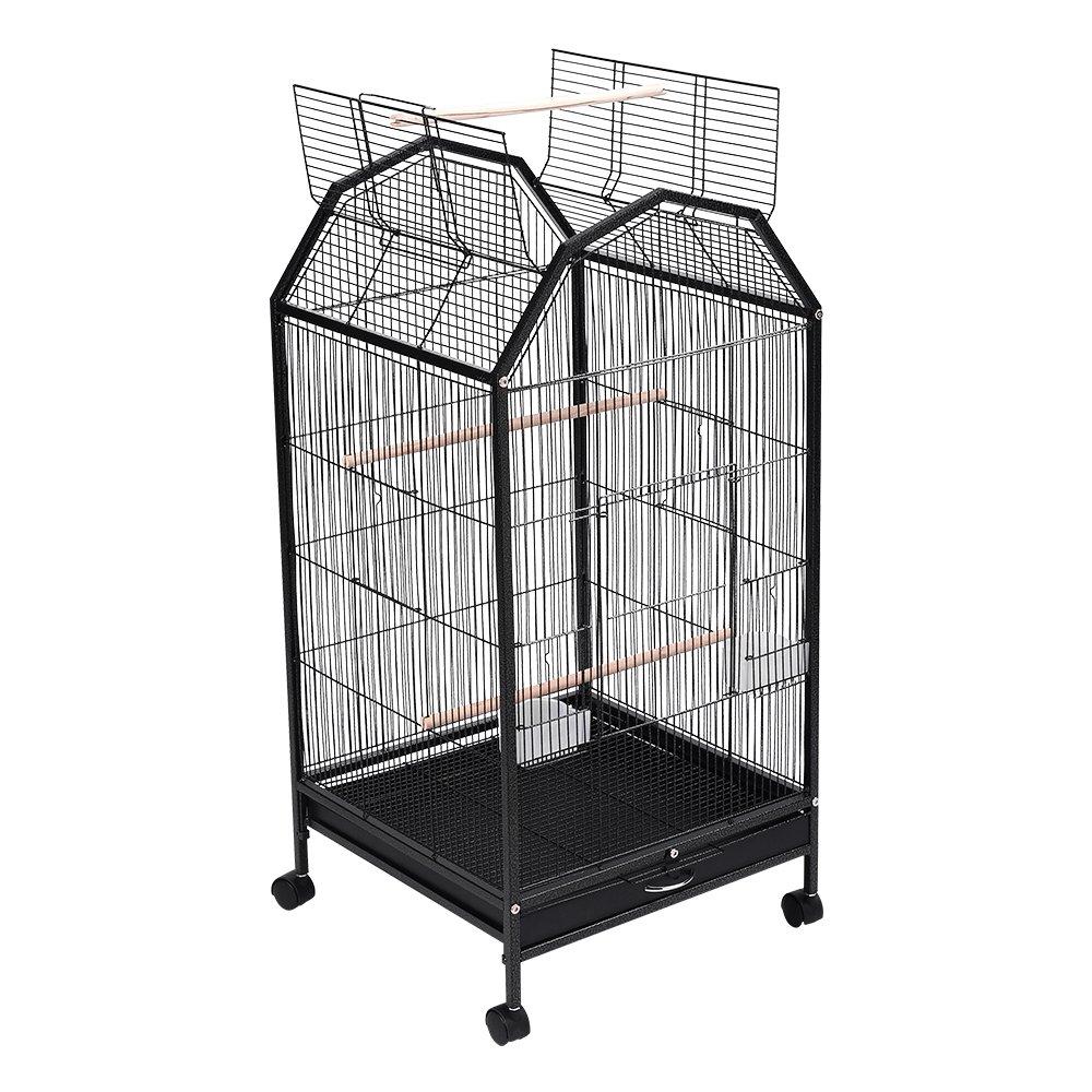 Black - KIDKID PET - Open Play Top Metal Pet Bird Cage with Casters - 5