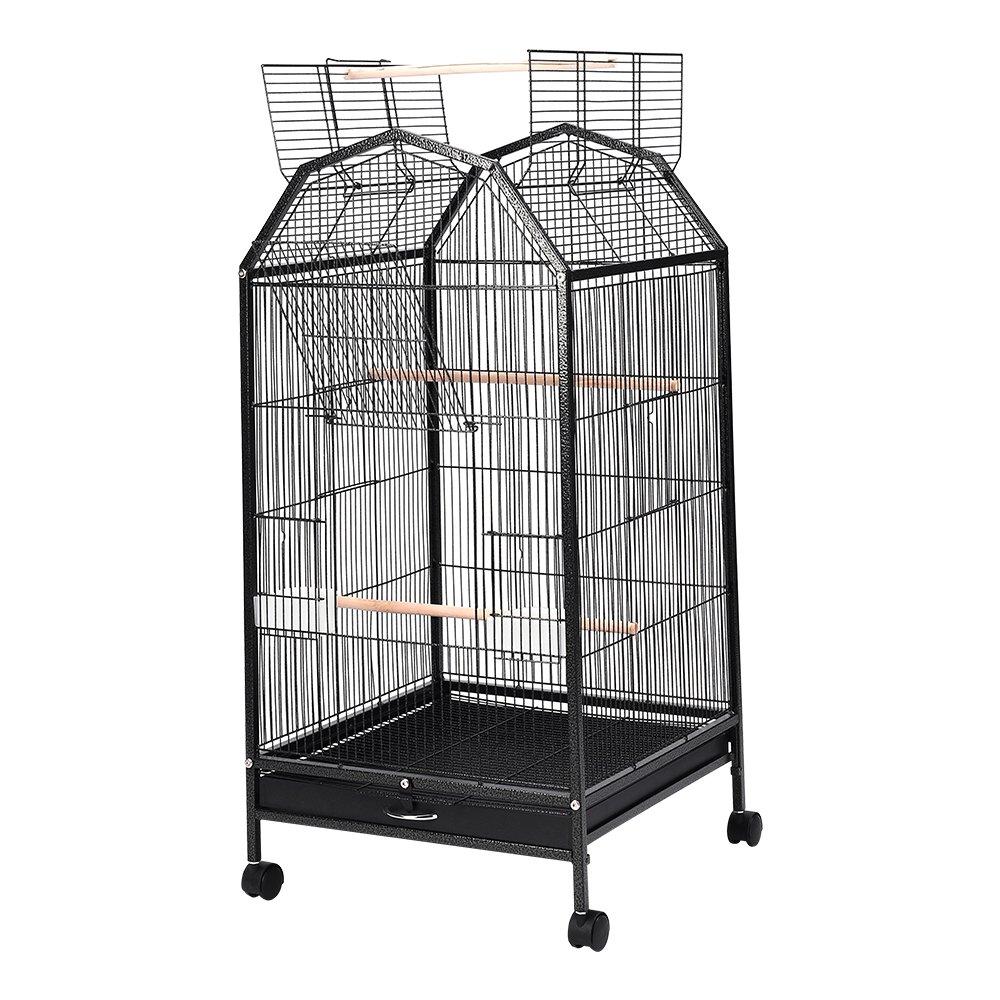 Black - KIDKID PET - Open Play Top Metal Pet Bird Cage with Casters - 6