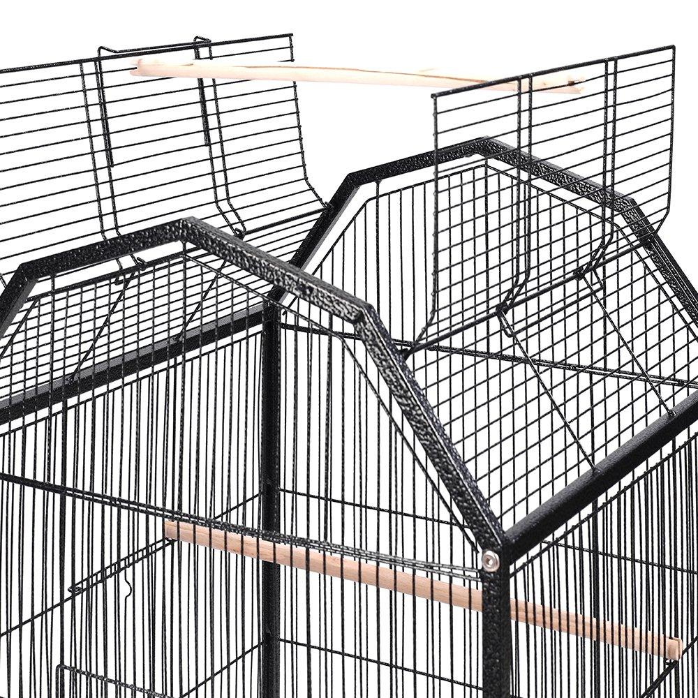 Black - KIDKID PET - Open Play Top Metal Pet Bird Cage with Casters - 7