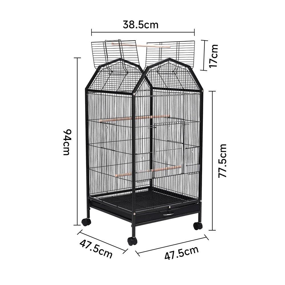Black - KIDKID PET - Open Play Top Metal Pet Bird Cage with Casters - 10