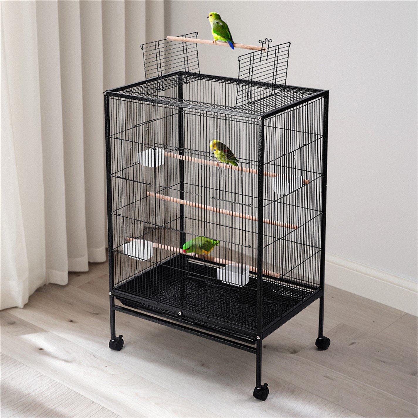 Black - KIDKID PET - Open Play Top Metal Pet Bird Cage with Casters - 2