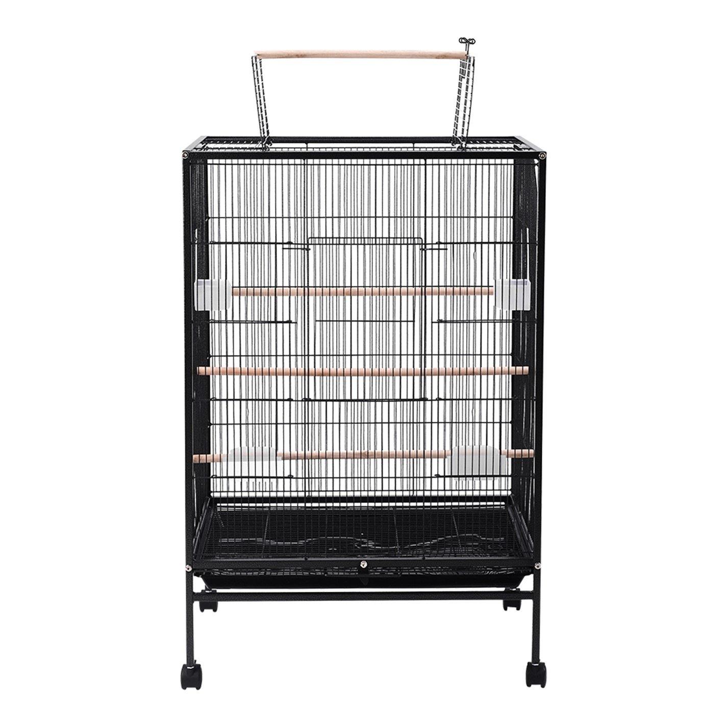 Black - KIDKID PET - Open Play Top Metal Pet Bird Cage with Casters - 3