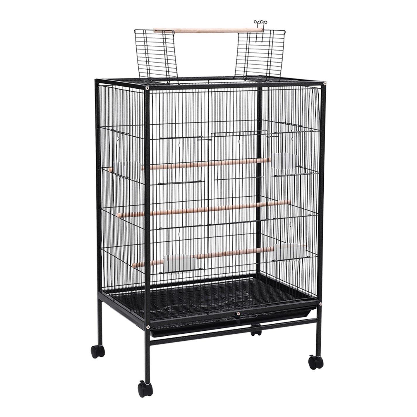 Black - KIDKID PET - Open Play Top Metal Pet Bird Cage with Casters - 4