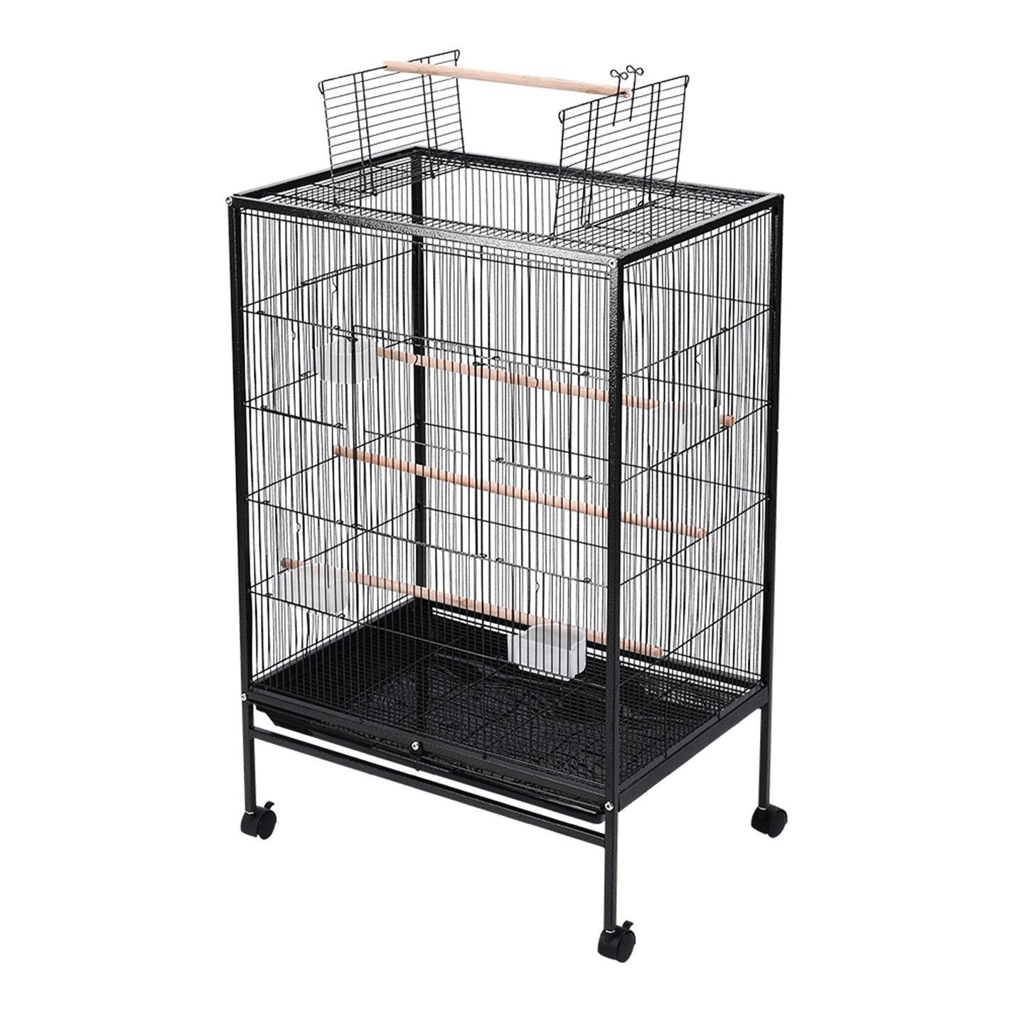 Black - KIDKID PET - Open Play Top Metal Pet Bird Cage with Casters - 5