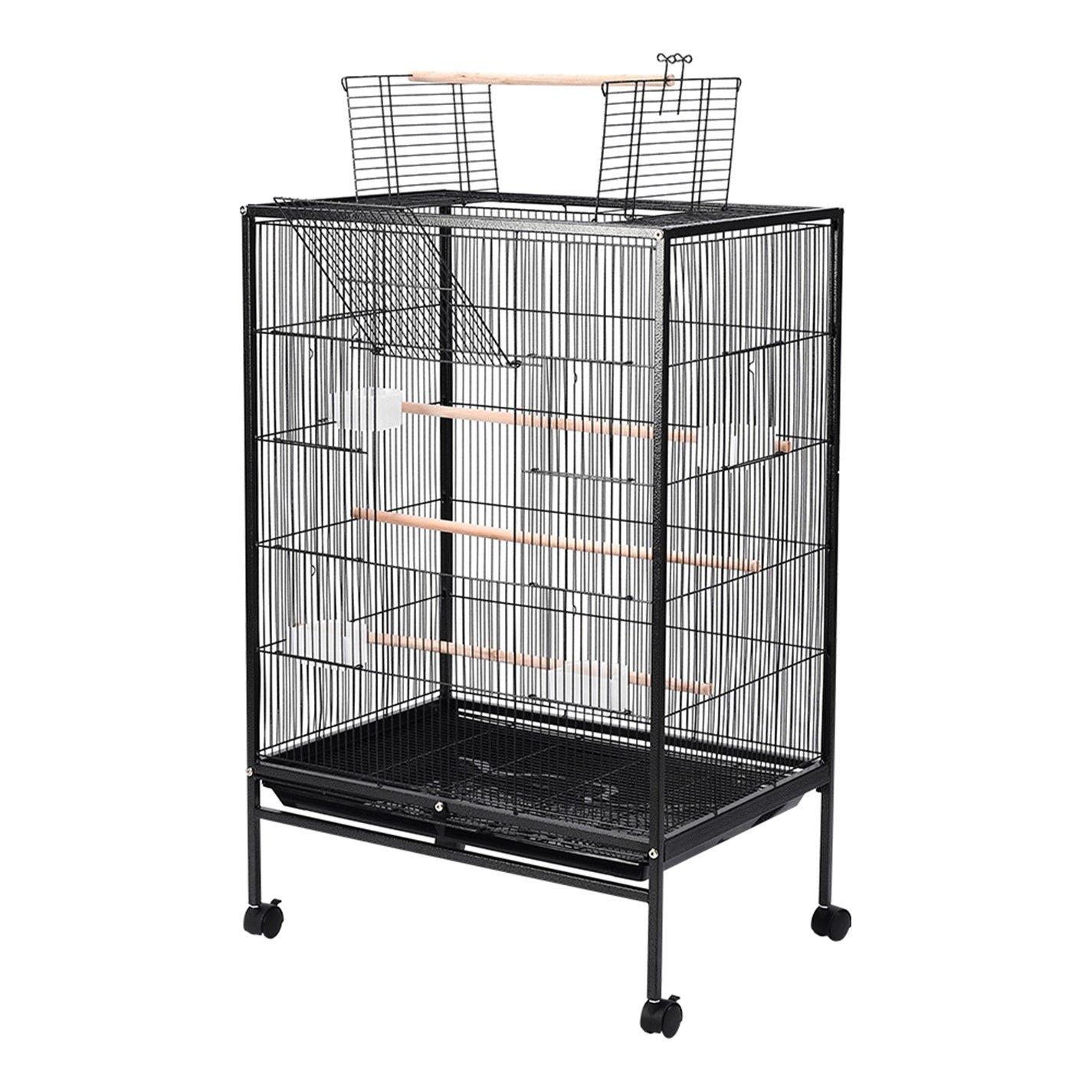Black - KIDKID PET - Open Play Top Metal Pet Bird Cage with Casters - 7