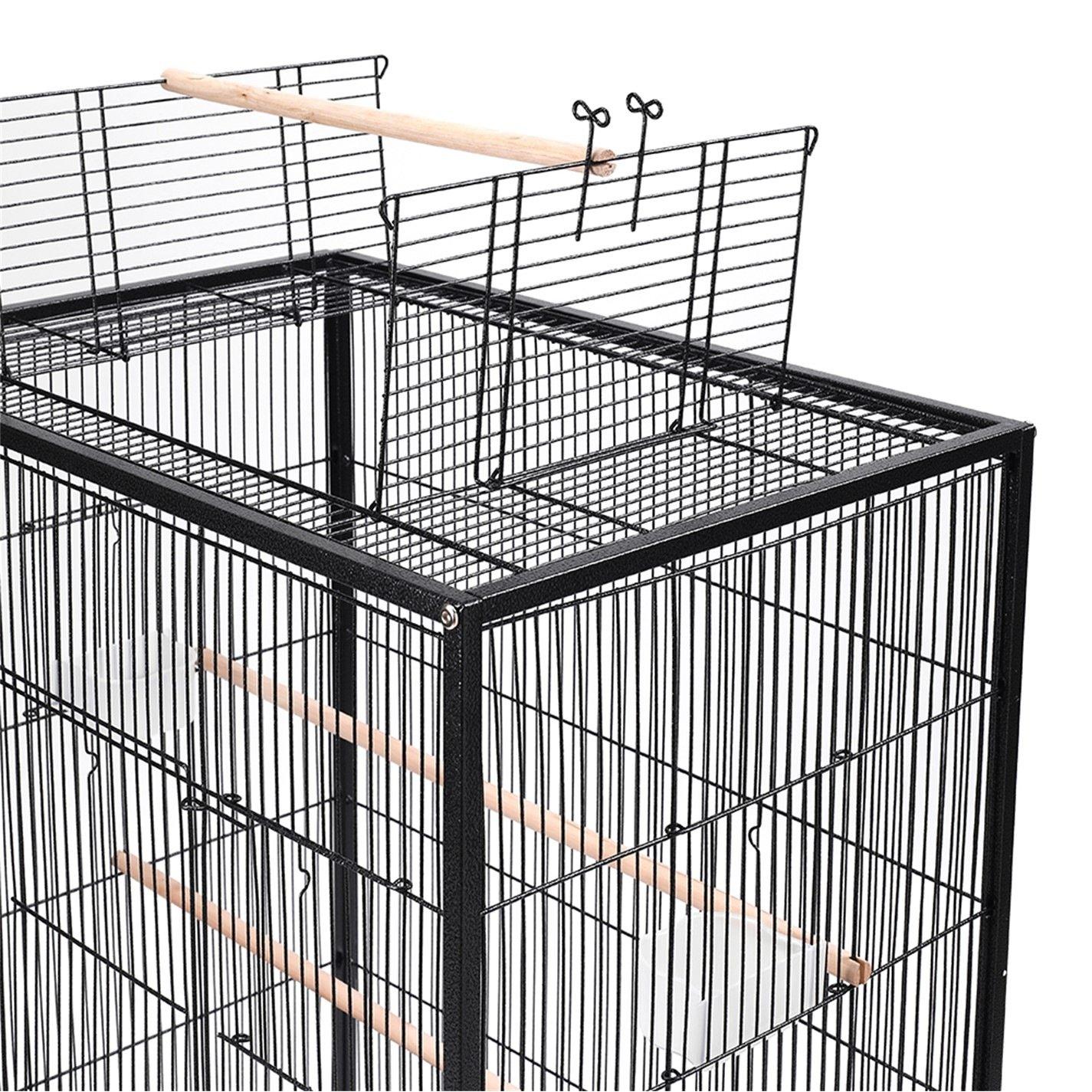 Black - KIDKID PET - Open Play Top Metal Pet Bird Cage with Casters - 8