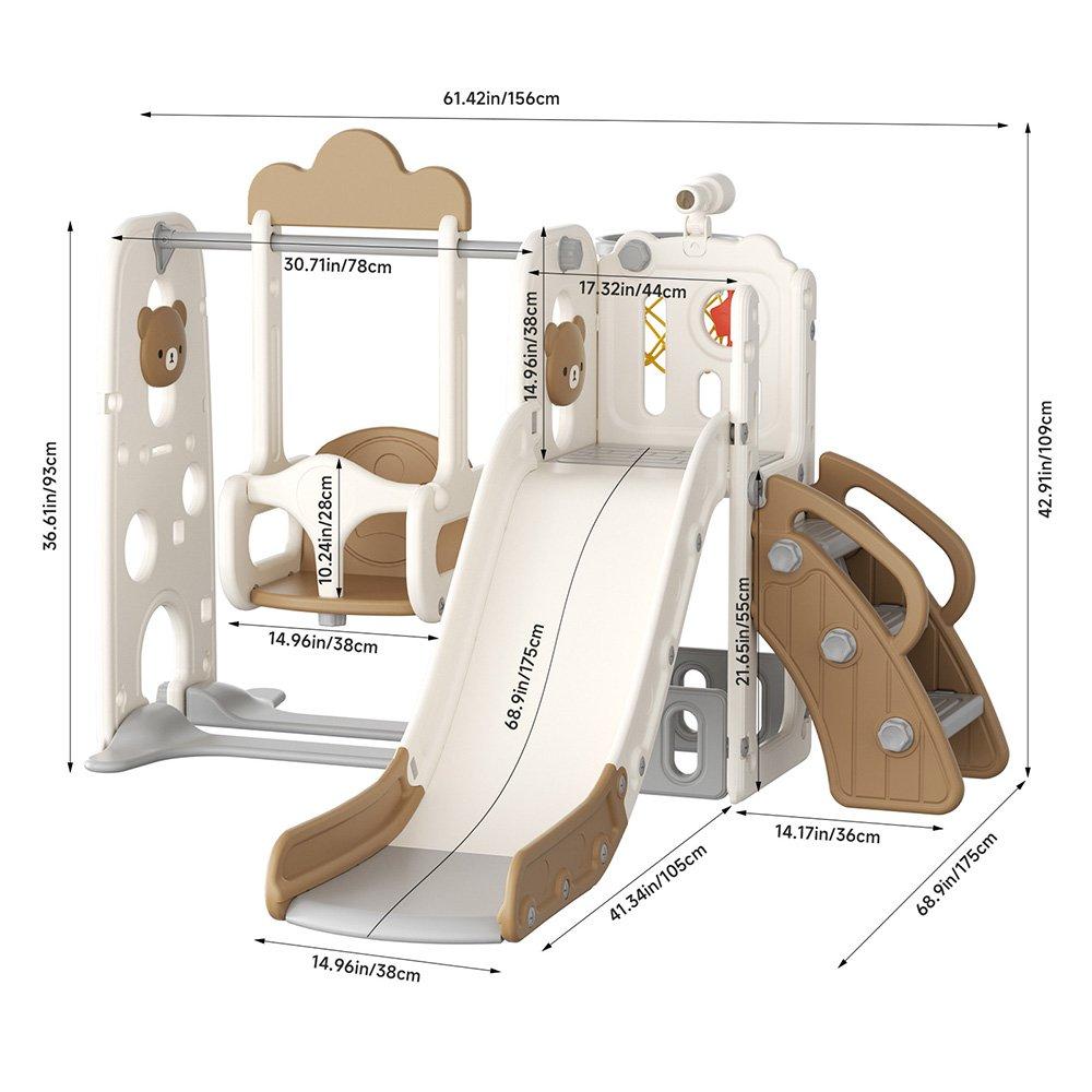 Beige - KIDKID - Cartoon Bear Slide Playset - 4